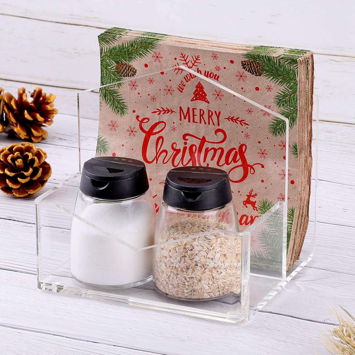 MaxGear Acrylic Napkin Holder, Upright Clear Napkin Holders, Standing Salt&Pepper Napkin Holder, Malfunction Salt Pepper Storage Holder and Napkin Caddy for Tabletop, Office, Restaurant 1 Pack: Home & Kitchen