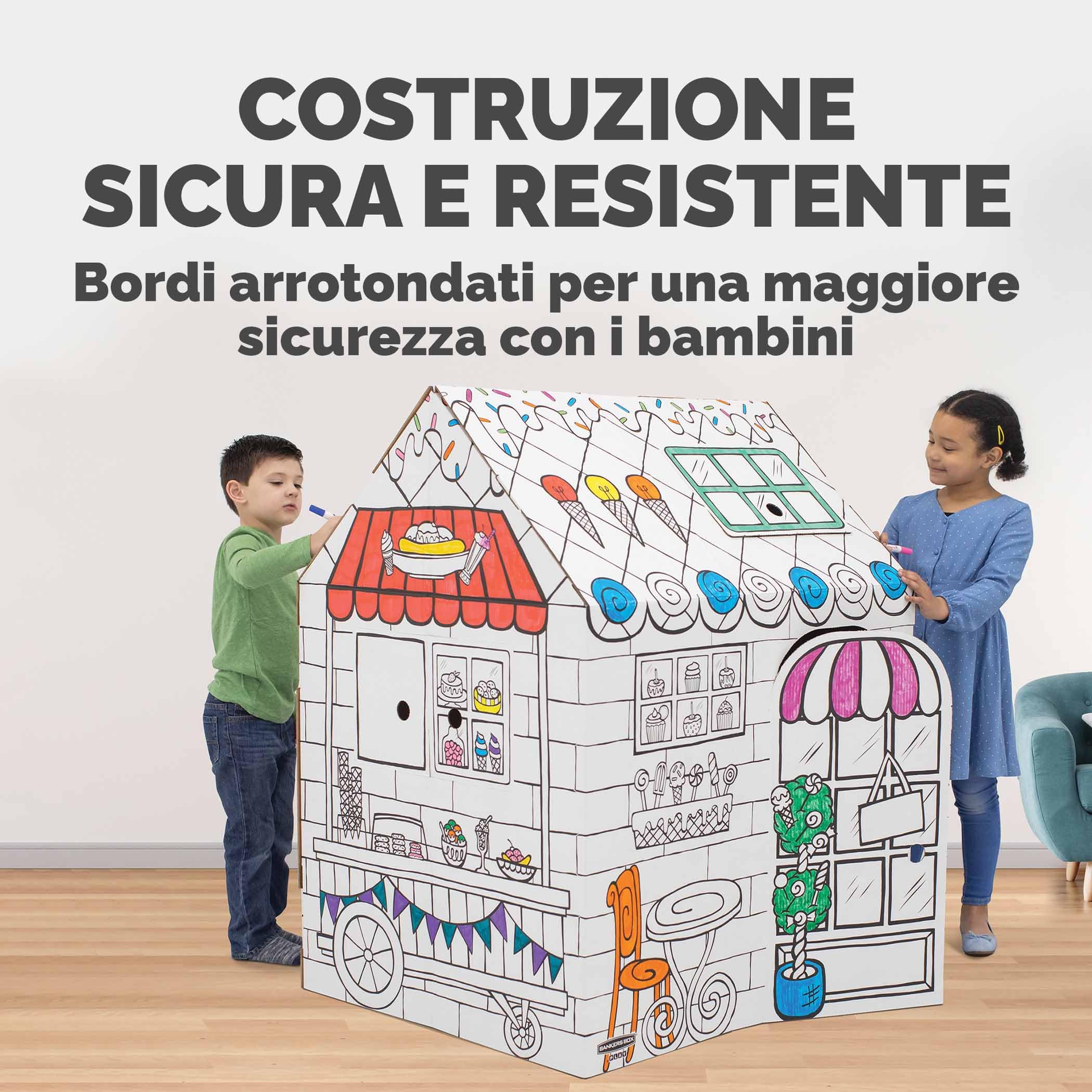 BANKERS BOX Casetta Dolcetti in cartone per bambini – Casa giocattolo - Per giocare al chiuso XL (81.3 x 81.3 x 121.3 cm) - Età 3+