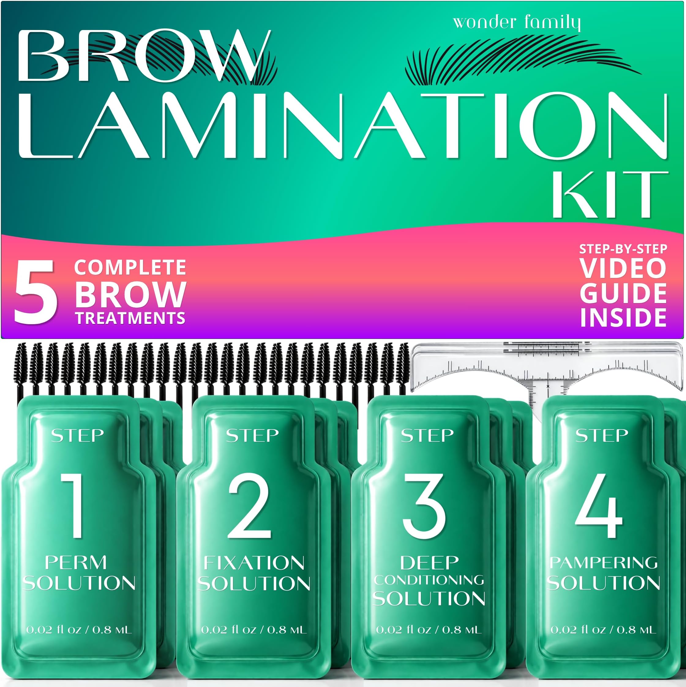Brow Lamination Kit – 5 Complete Treatments, DIY At Home & Salon Professional Eyebrow Lift Kit with 4 Step System & Growth Serum, Long Lasting Brow Perm Kit, Brow Shaping & Mapping Set for Women