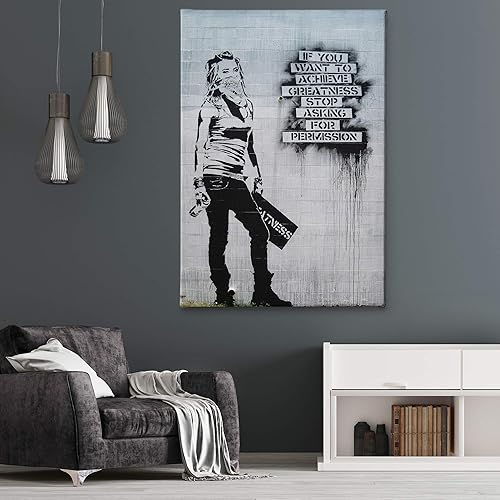 Miniatura 2 de Banksy - Achieve Greatness - Arte de pared en lienzo para decoración del hogar (30 x 45 pulgadas, envoltura de galería)