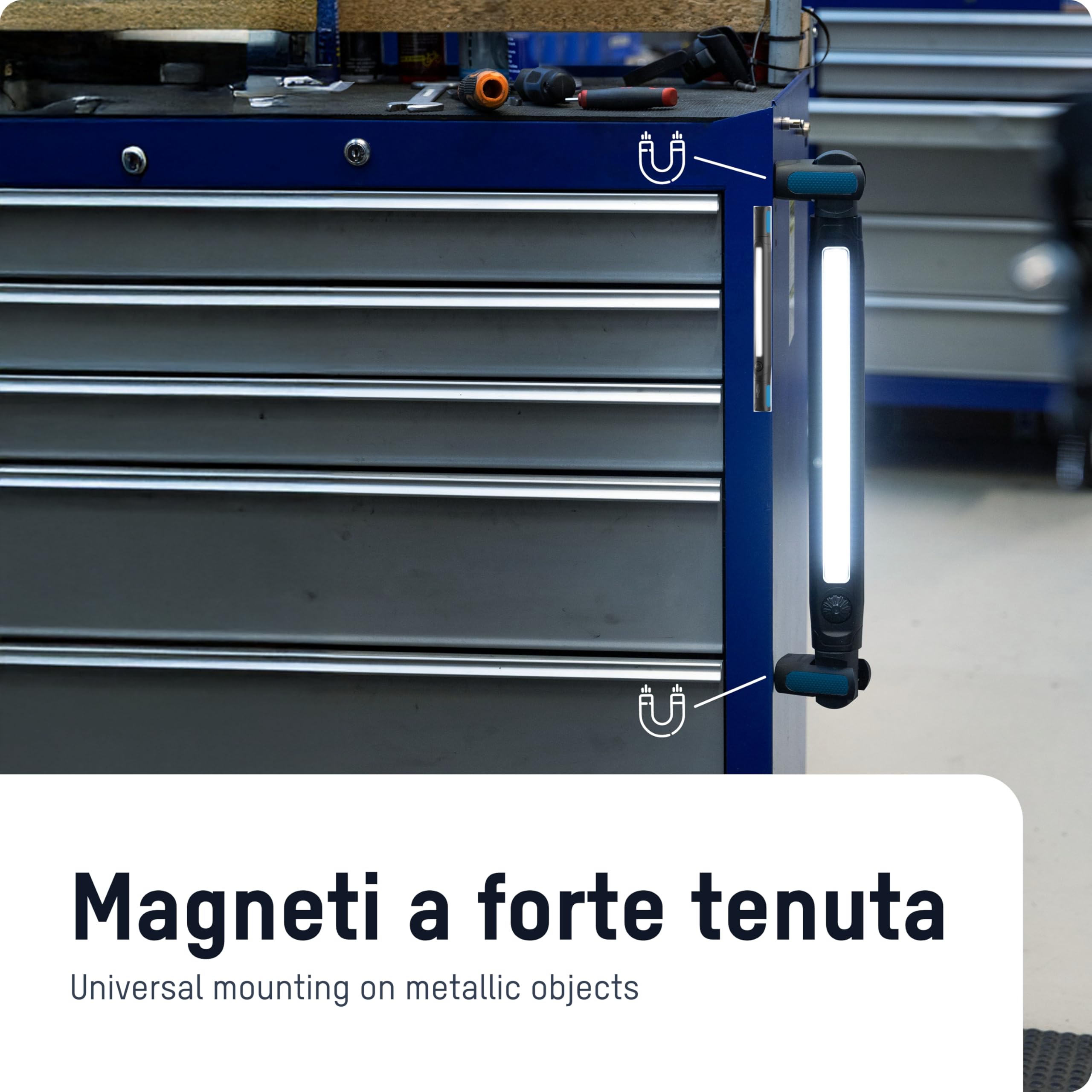 ANSMANN Luce da lavoro a LED, luce di ispezione ricaricabile con magnete e gancio, ricaricabile via USB, lampada da officina, torcia a LED, 3000lm e 8h di durata della luce, officina, automobile