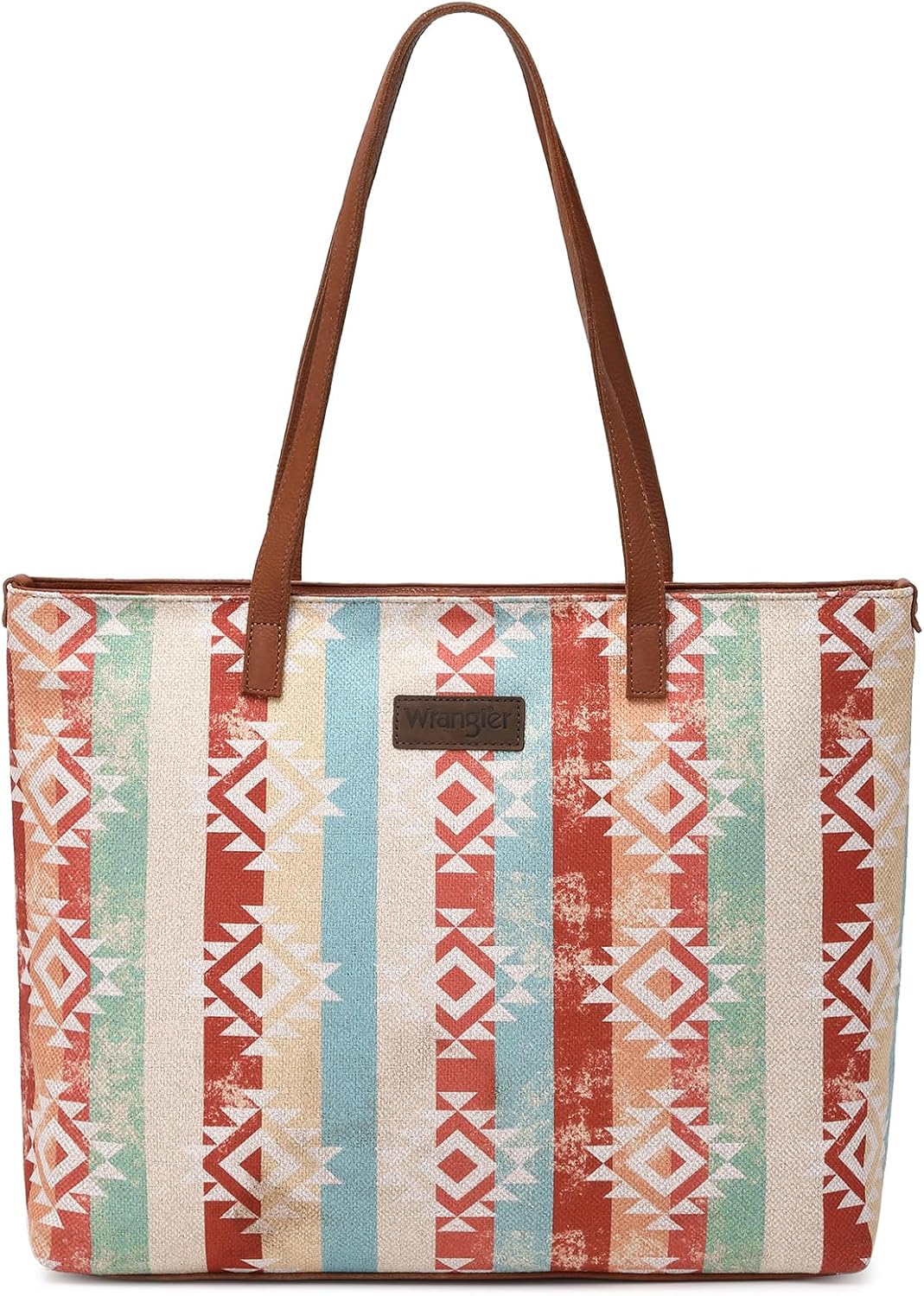 Montana West Wrangler Aztec Print Canvas Tote Bag Large Capacity Shoulder Bag for Work, Travel & Everyday Use