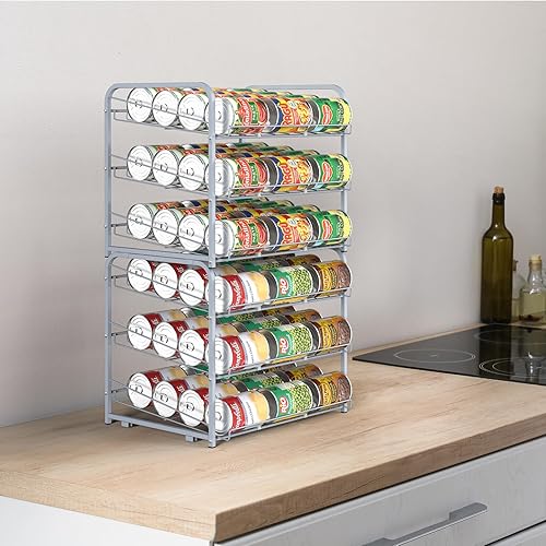 Miniatura 3 de Shinoske Organizador de latas para despensa, paquete de 2, organizador de latas apilable de 3 niveles, estante de latas 2 en 1, soporte dispensador