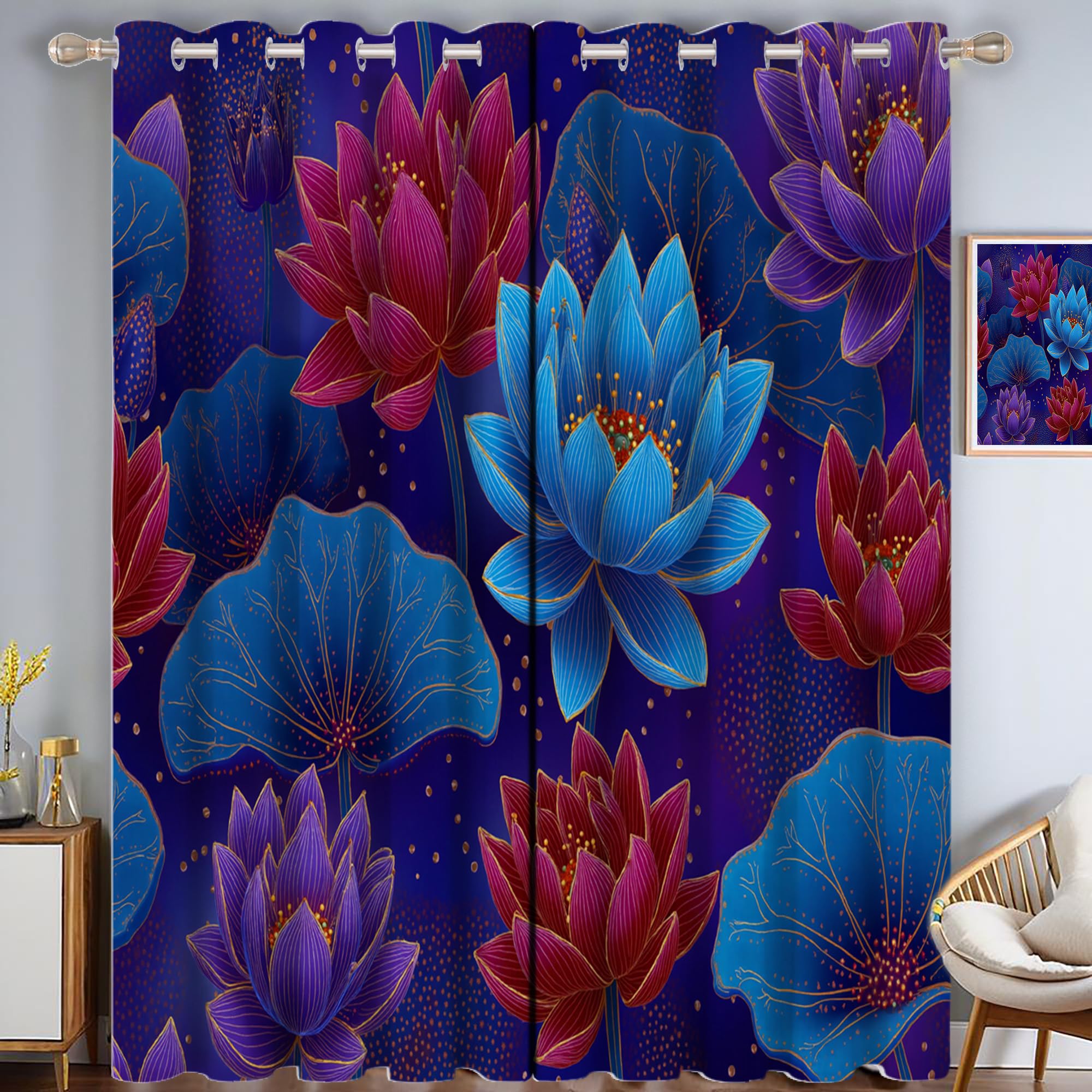 Rideau occultant à oeillets floral 140x225 cm rouge bleu lot de 2