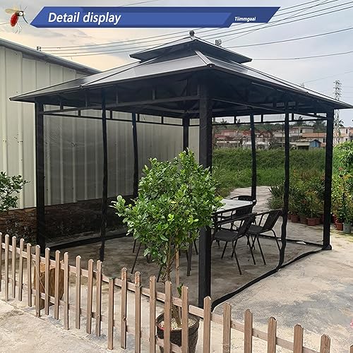 Miniatura 6 de Mosquitera para toldo de cenador, malla de repuesto con anillos deslizantes, cremallera de 4 puertas, fácil de instalar, negro (solo red) (10 x 10