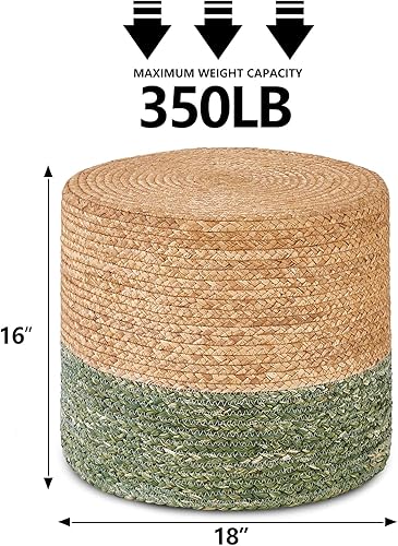 Miniatura 87 de Wimarsbon Puf otomano de 18 pulgadas, puf trenzado natural, puf rústico de tejido a mano, taburete reposapiés bohemio para dormitorio, mesa Cáscara