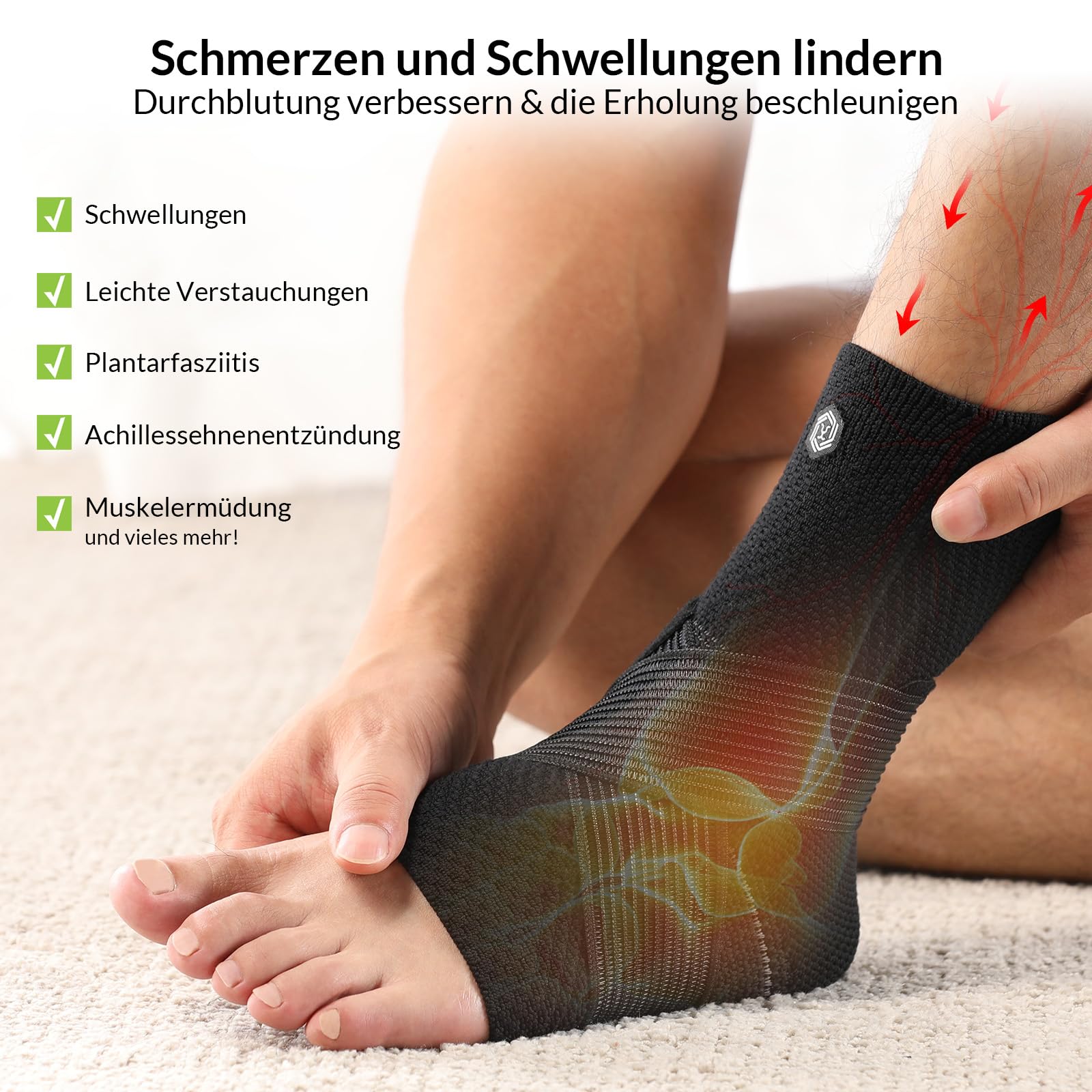 ZOELION Knöchelbandage mit Einzigartigem Netzband, 3D-Gestricktes Luftgewebe Sprunggelenkbandage für Plantarfasziitis Achillessehne, Verstellbare Fussbandage zur Schmerzlinderung Verletzungshilfe, L