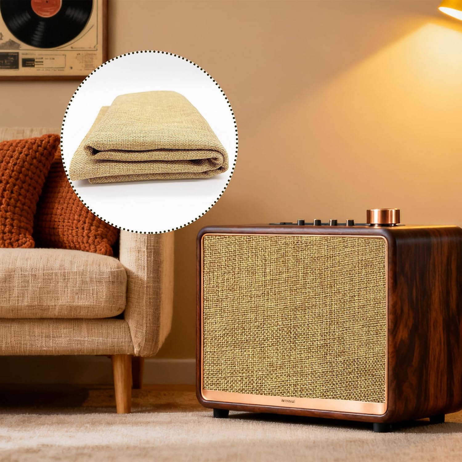 19.7x57.5 Inch Linen Speaker Grill Cloth, Speaker Fabric Protective Dustproof Mesh Cloth, Stereo Grill Filter Fabric Mesh for Repair and Refurbishment Beige