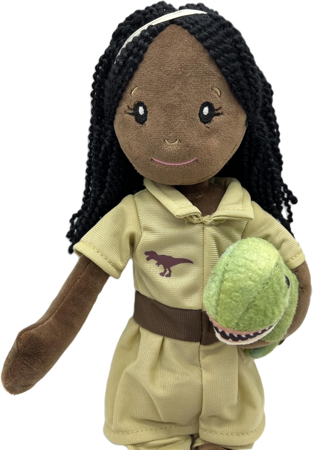 The Petting Zoo, Paleontologist Plush Doll with T-Rex Stuffed Animal, Gifts for Girls, Soft Doll with Dinosaur Plush Toy, 16 inch (African American)