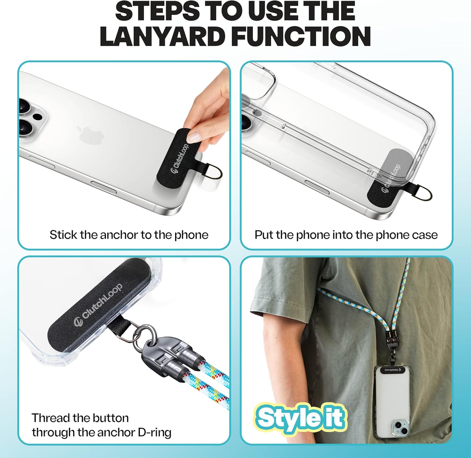 ClutchLoop Cell Phone Lanyard and USB C to USB C Charger for iPhone: Wrist Strap Most iPhone and Android Smartphones