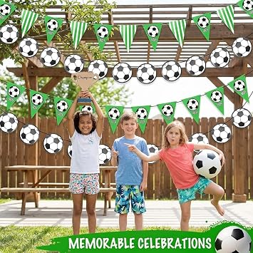 4 Stück Fußball Deko Banner und Girlande Fussball Party Deko Wimpelkette für Geburtstag Fußball Thema Party Zubehör für Kinder & Fußball-Fans