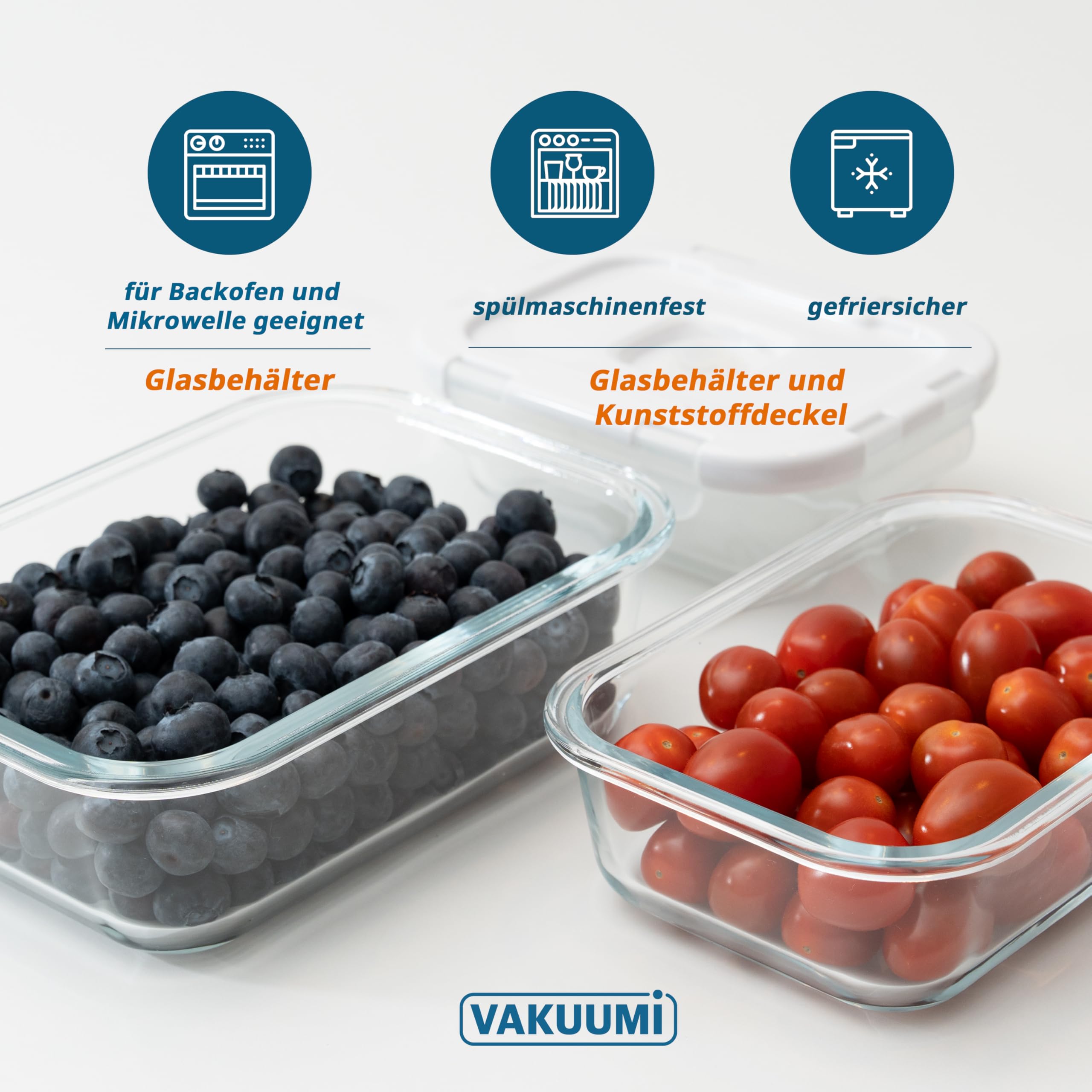 Vakuumbehälter mit Pumpe – 6-teiliges Set aus Glas mit wiederaufladbarer Vakuumpumpe – BPA frei, spülmaschinenfest, hitzebeständig & gefriergeeignet inkl. Thermo Lunchbox Tasche