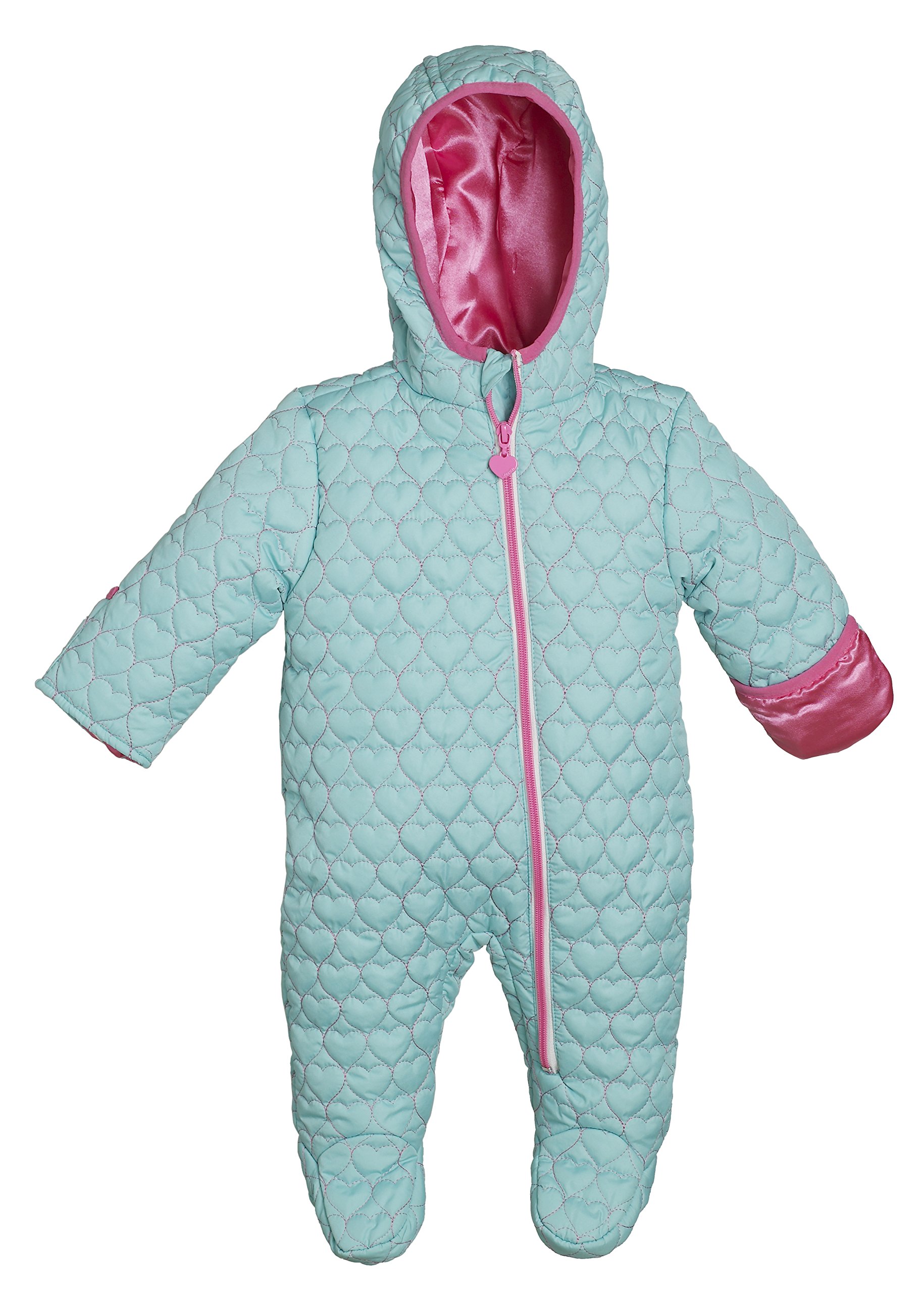 Wippette Infant Baby Girls Quilted Down Alternative Hooded Snowsuit Pram Bunting - Seafoam (Size 6/9 Months)