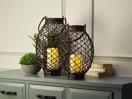 Miniatura 4 de Elements Faroles de mimbre con velas LED integradas, juego de 2, 13 y 15 pulgadas, marrón oscuro