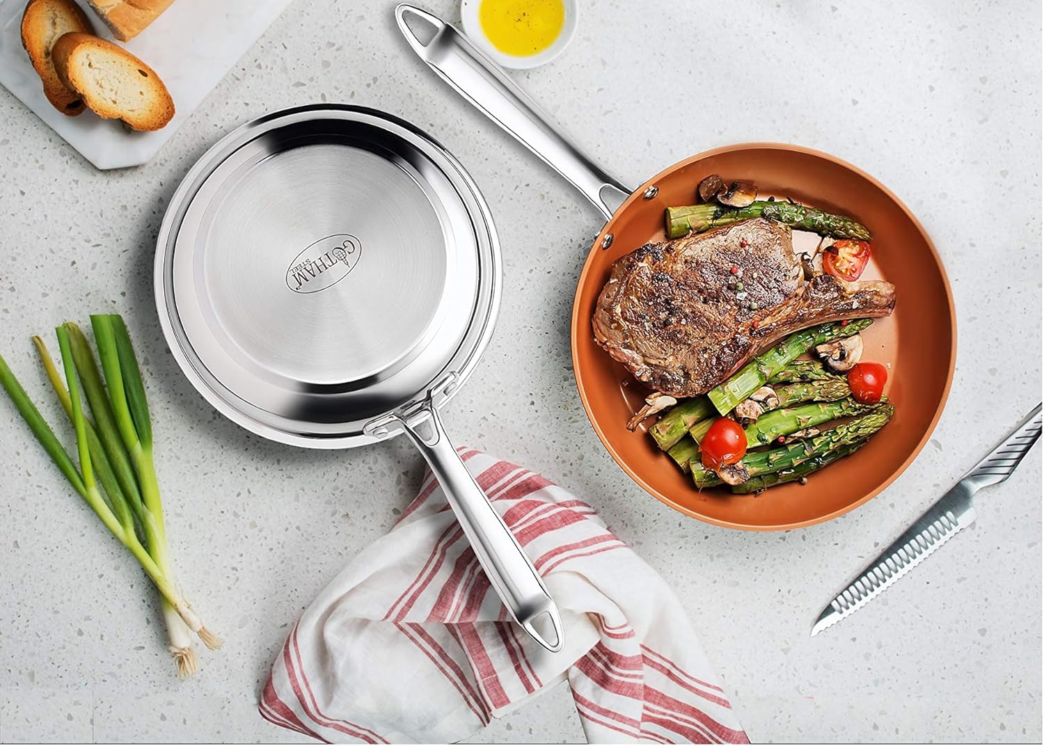 Gotham Steel Stainless Steel Premium 10” Frying Pan, Triple Ply Reinforced with Super Nonstick Ti- Cerama Copper Coating and Induction Capable Encapsulated Bottom – Dishwasher Safe : Everything Else