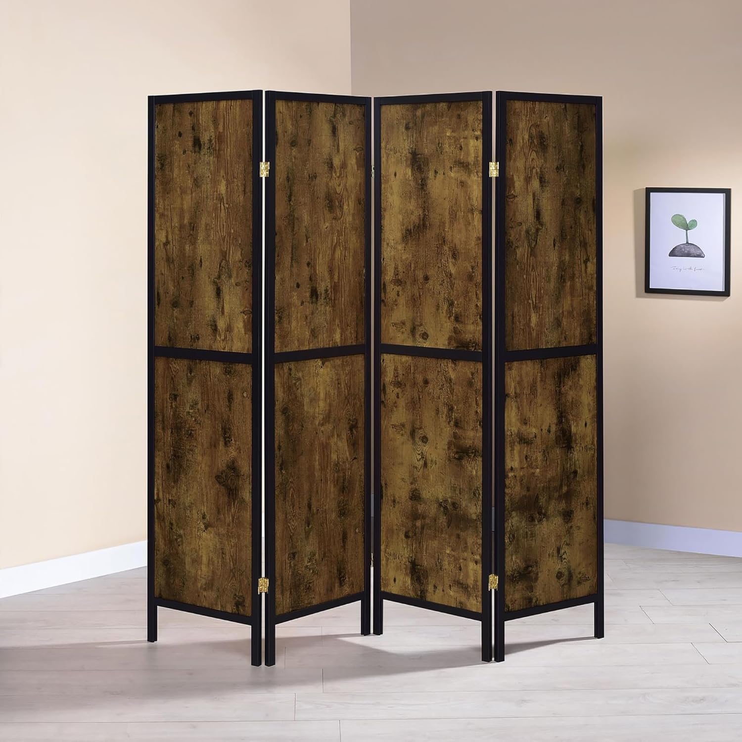 Transform Your Living Area with Rustic Tobacco Herringbone 3-Panel Folding Screen - Stylish Brown Wood Design