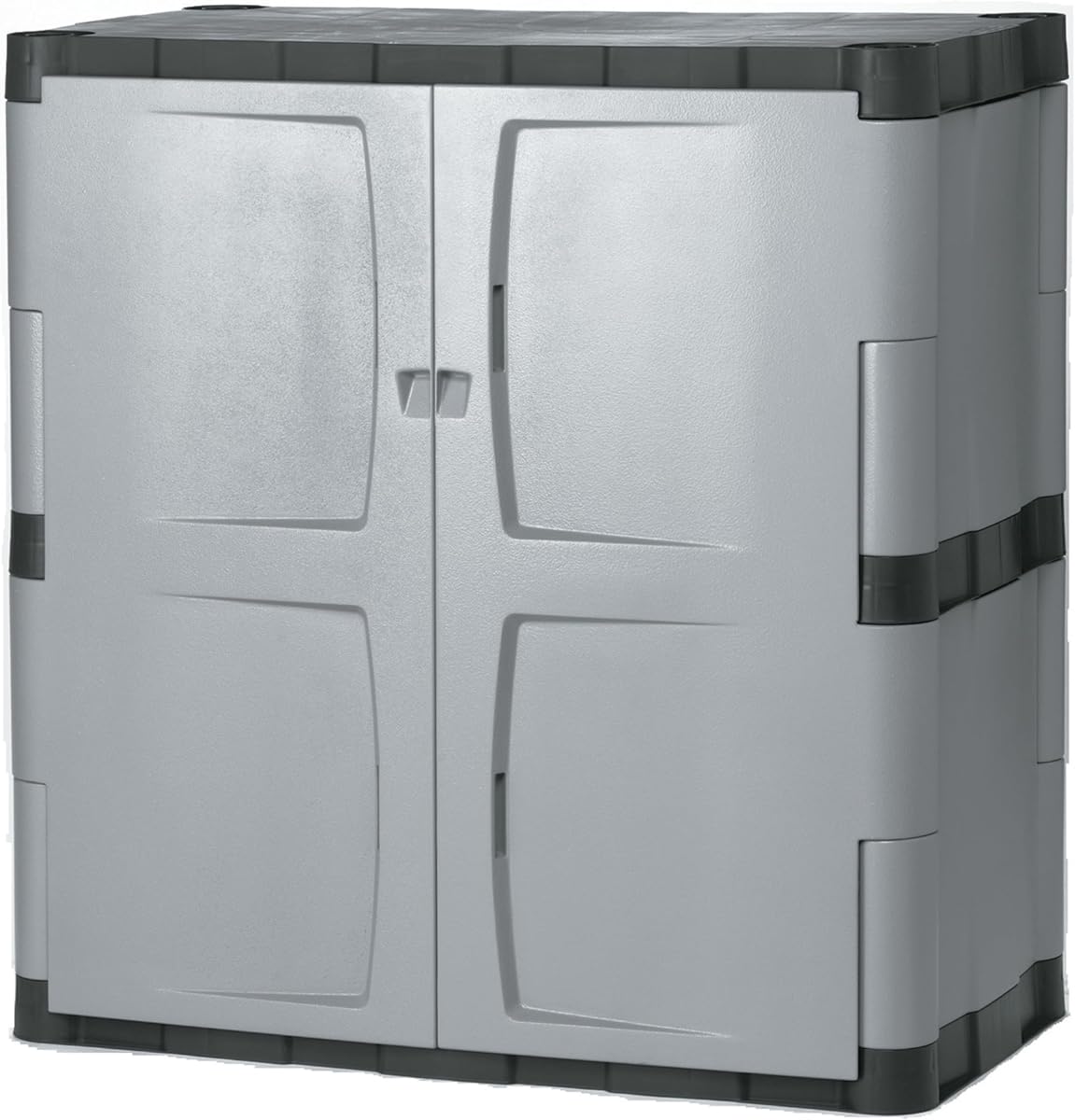 Freestanding Storage Cabinet with Doors 18"D x 36"W x 37"H Medium Gray/Black Two-Shelf Lockable Cabinet for Indoor/Outdoor/Garage Storage for Garden Tools/Lawn Care Accessories