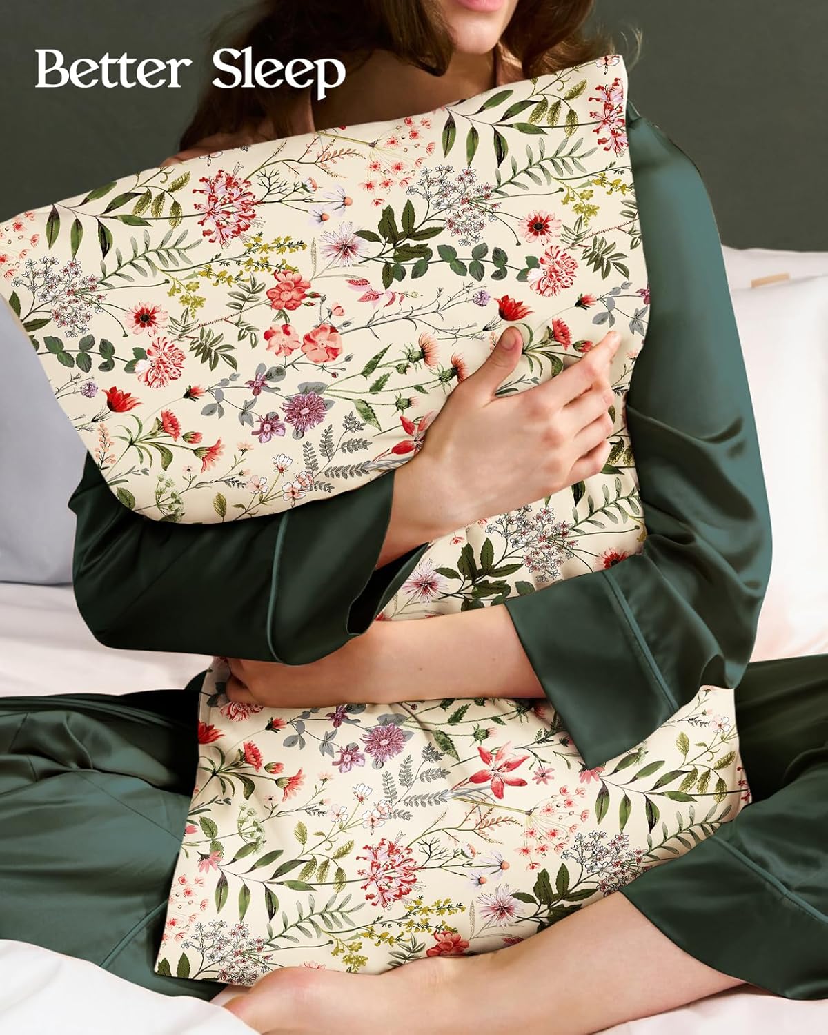 Miss Adola 2 Pack Silk Pillowcase - Queen Size 20 x 30 Inch Silky Pillow Case for Hair and Skin Soft Cute Aesthetic Bed Sleeping Pillow Cover with Zipper for Women, Flower Shrubs