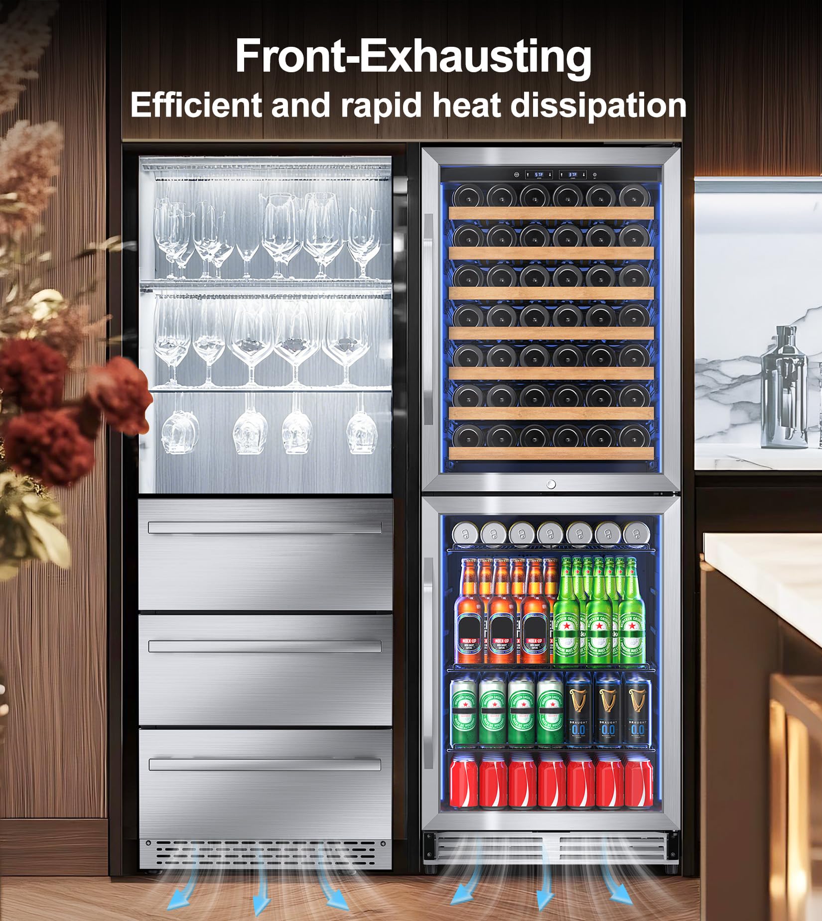 2 In 1 Wine And Beverage Refrigerator 24", Dual Zone Wine Cooler With Safety Lock, Built-In/Freestanding Beverage Cooler For 77 Bottles 150 Cans, Quiet & Constant Fast Cooling For Home Kitchen Bar on Fridge.com - View 6
