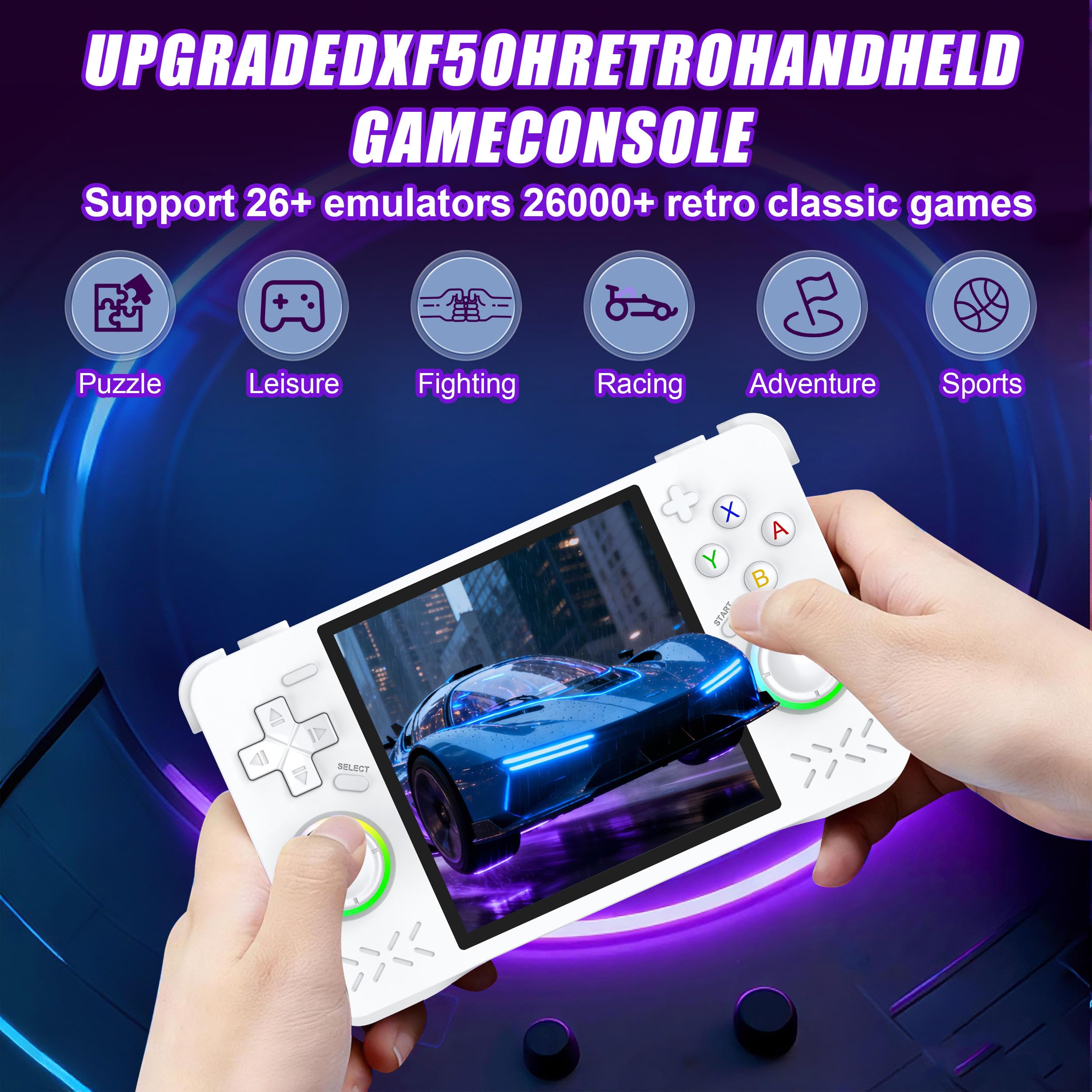Console di gioco portatile XF40H, console di gioco retrò con schermo 4K HD IPS da 4,0 pollici, supporto WiFi online risparmio, precaricato oltre 20.000 giochi classici, include adesivi esclusivi