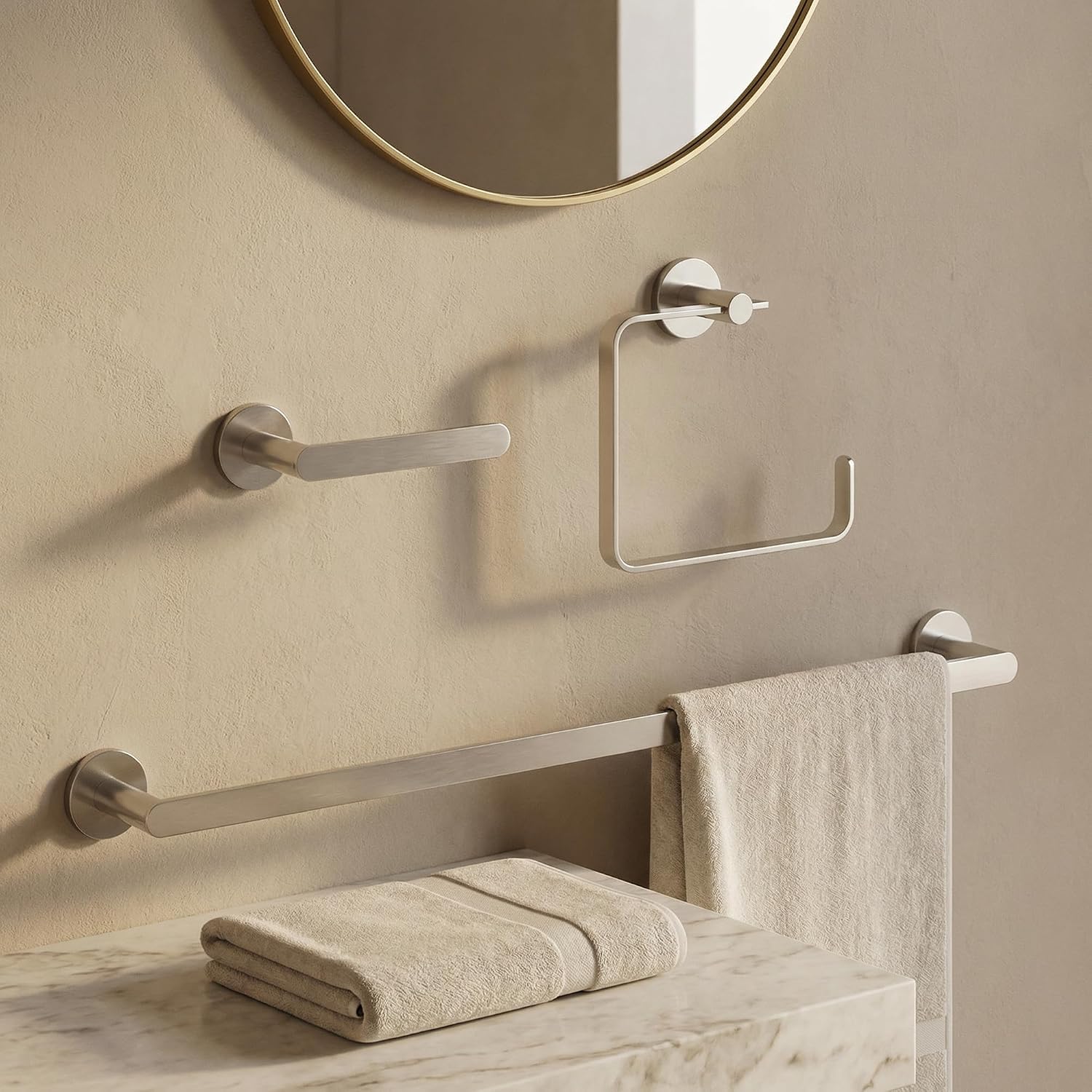 VIGO Arden 3 Pieces Bathroom Hardware Set, 24 inch Towel Bar, Hand Towel Holder, Toilet Paper Holder Wall Mounted, Stainless Steel Bath Accessory Set Brushed Nickel Finish image 2