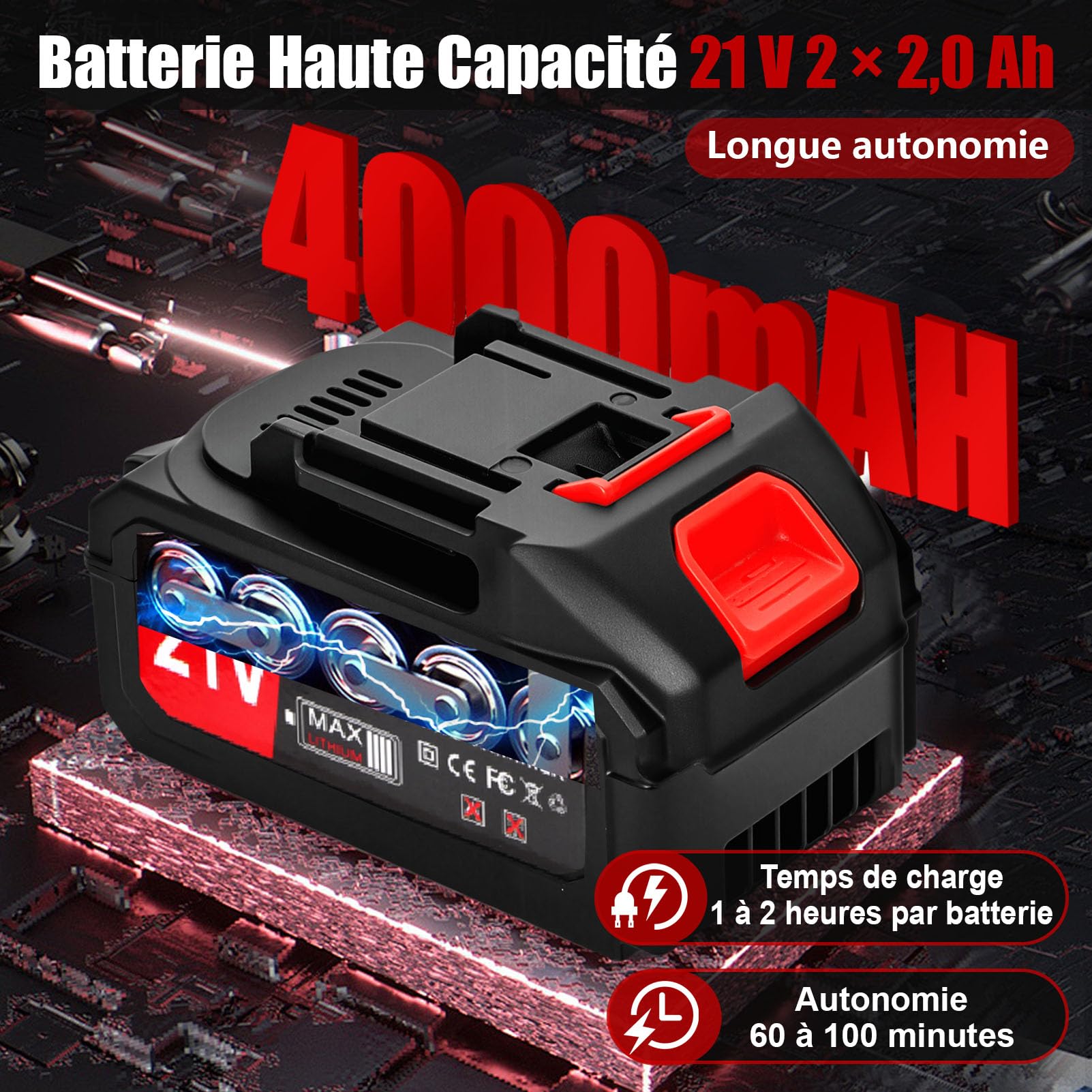 Débroussailleuse Électrique sans Fil 21V avec Batterie et 4 Lames, Coupe-Bordure pour Jardin et Pelouse