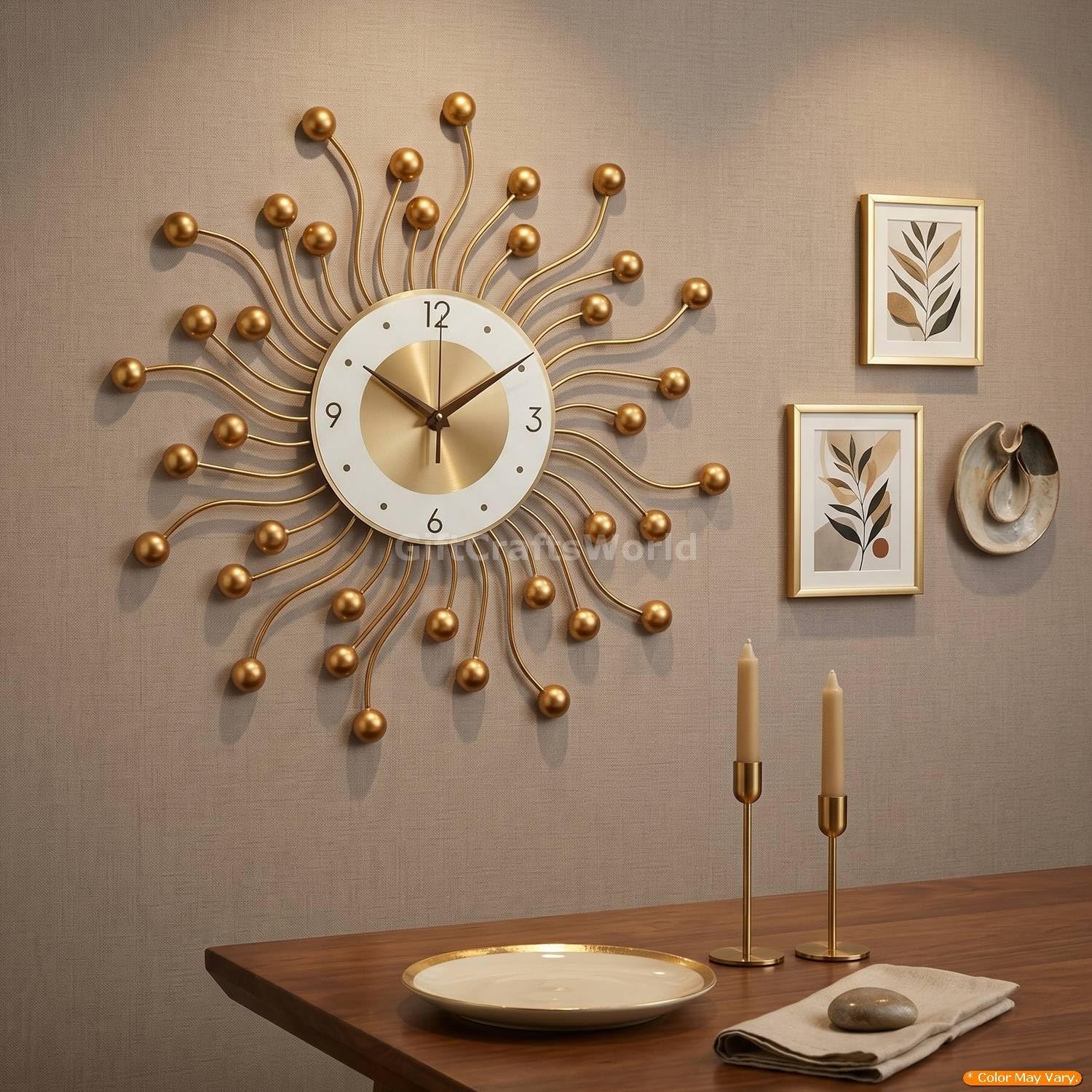 Big Antique Gold Metal Wall Clock & Latest Stylish Decorative Watch Decoration Design for Home Interior Decor Bedroom Living Room Dining Office Cafes Restaurant Hotels Hall (Style10)-image-7