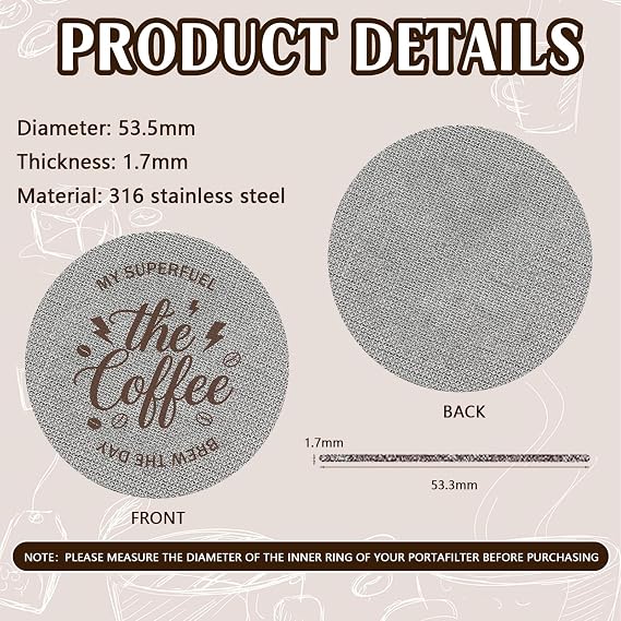 2 Pcs 53.5mm Espresso Puck Screen, 150 Micrometre 1.7mm Thickness Stainless Steel Coffee Filter Mesh Plate, Reusable Puck Screen for 54mm Portafilter Basket Espresso Coffee Puck