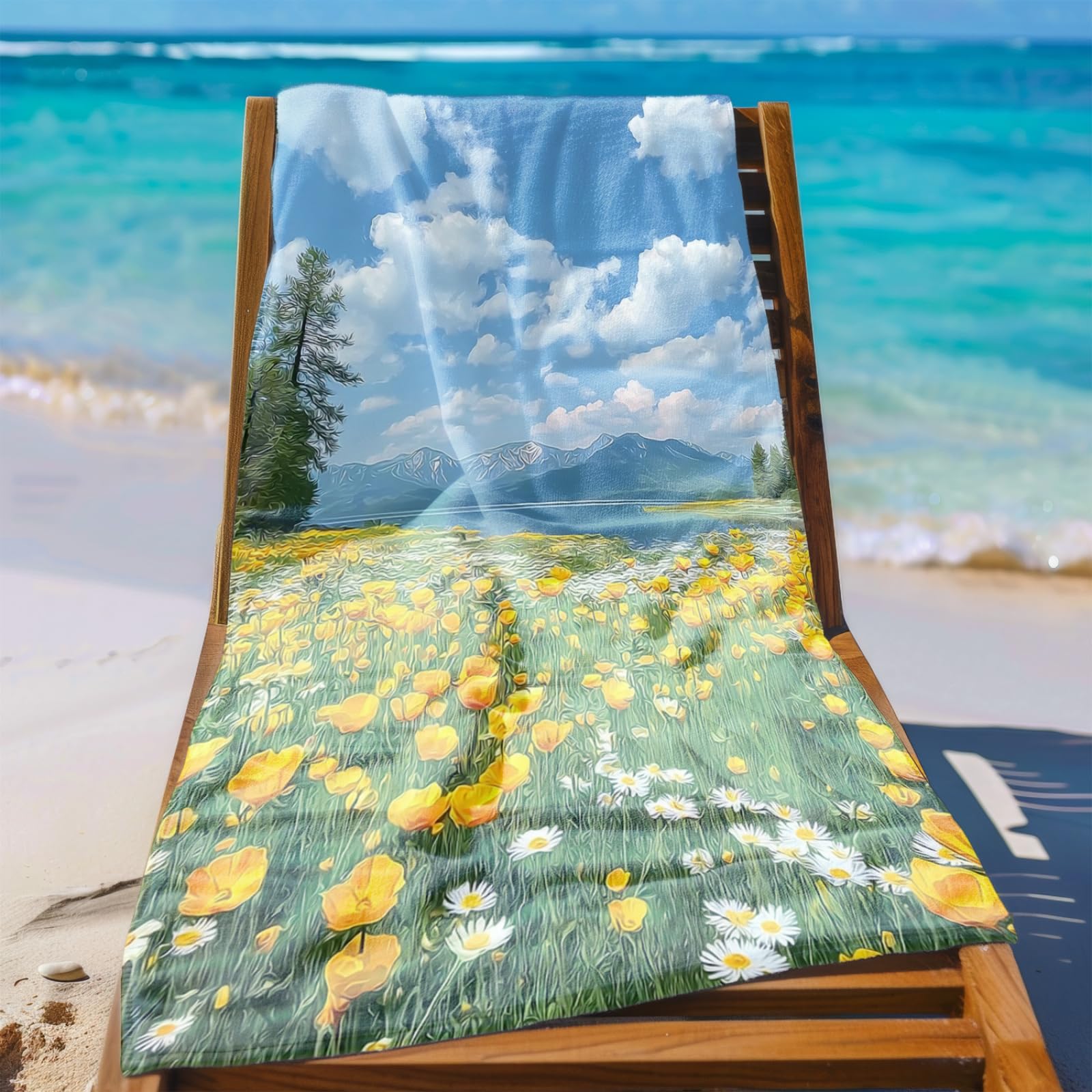 Generisch XXL Strandtuch Microfaser 180 X 90 Gelbe Blume Grün Strandhandtuch Groß Kompakt Und Sandfest Schnelltrocknend Reisehandtuch Für Den Strand Gym Travel Sauna
