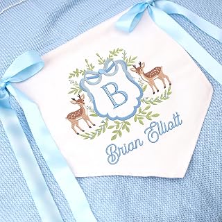 Baby Banner with BOWs, Personalized Baby Annoucement Sign, Baby Hospital Name Sign, Canvas Hanging Pennant Baby Flag, Embroidered Baby Name Sign, Custom Baby Name, Woodland Deer Baby Sign