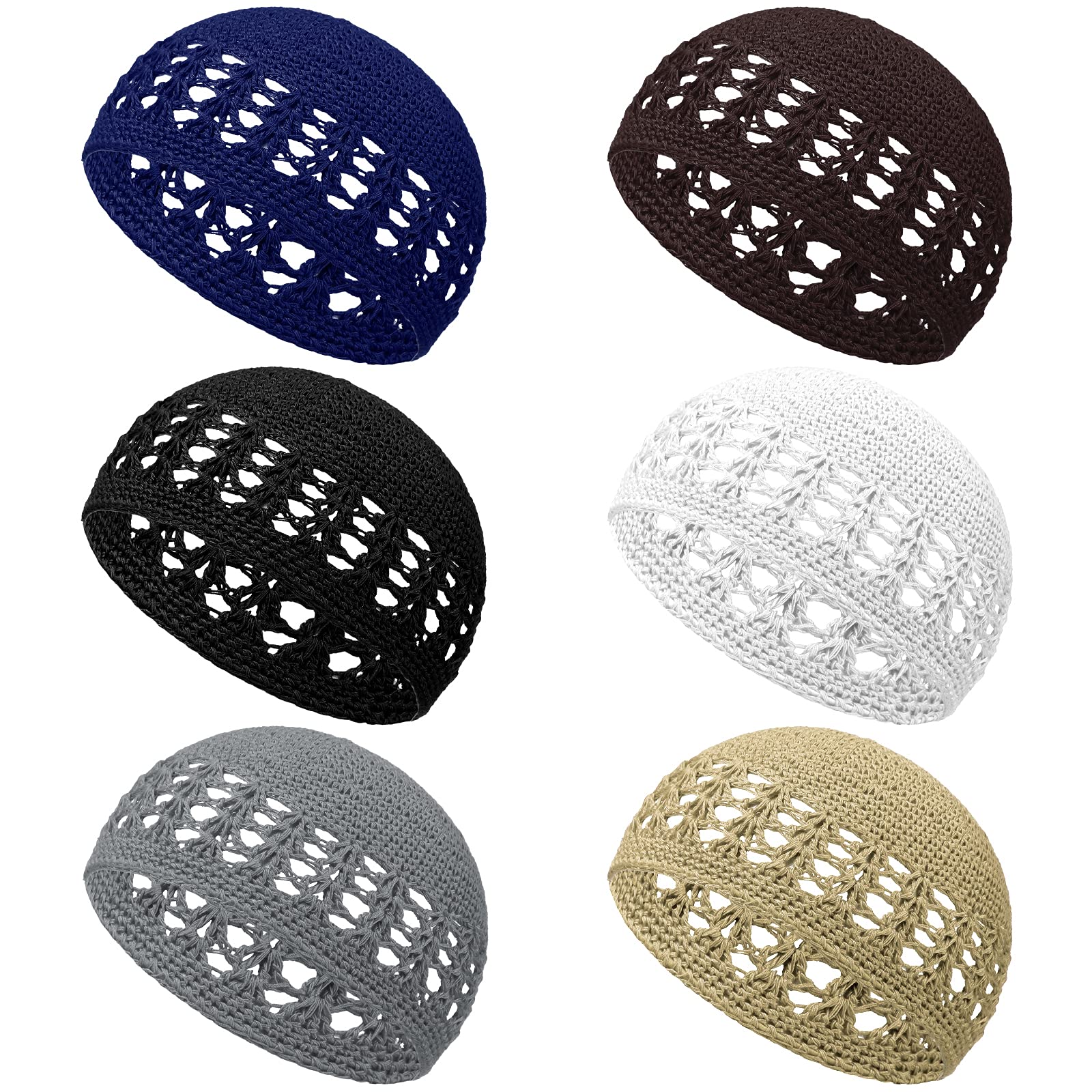 6 Pcs Kufi Hats Beanie Skull Caps - Solid Colors Stretchy Knitted Crochet Hat for Men, Women, Teens