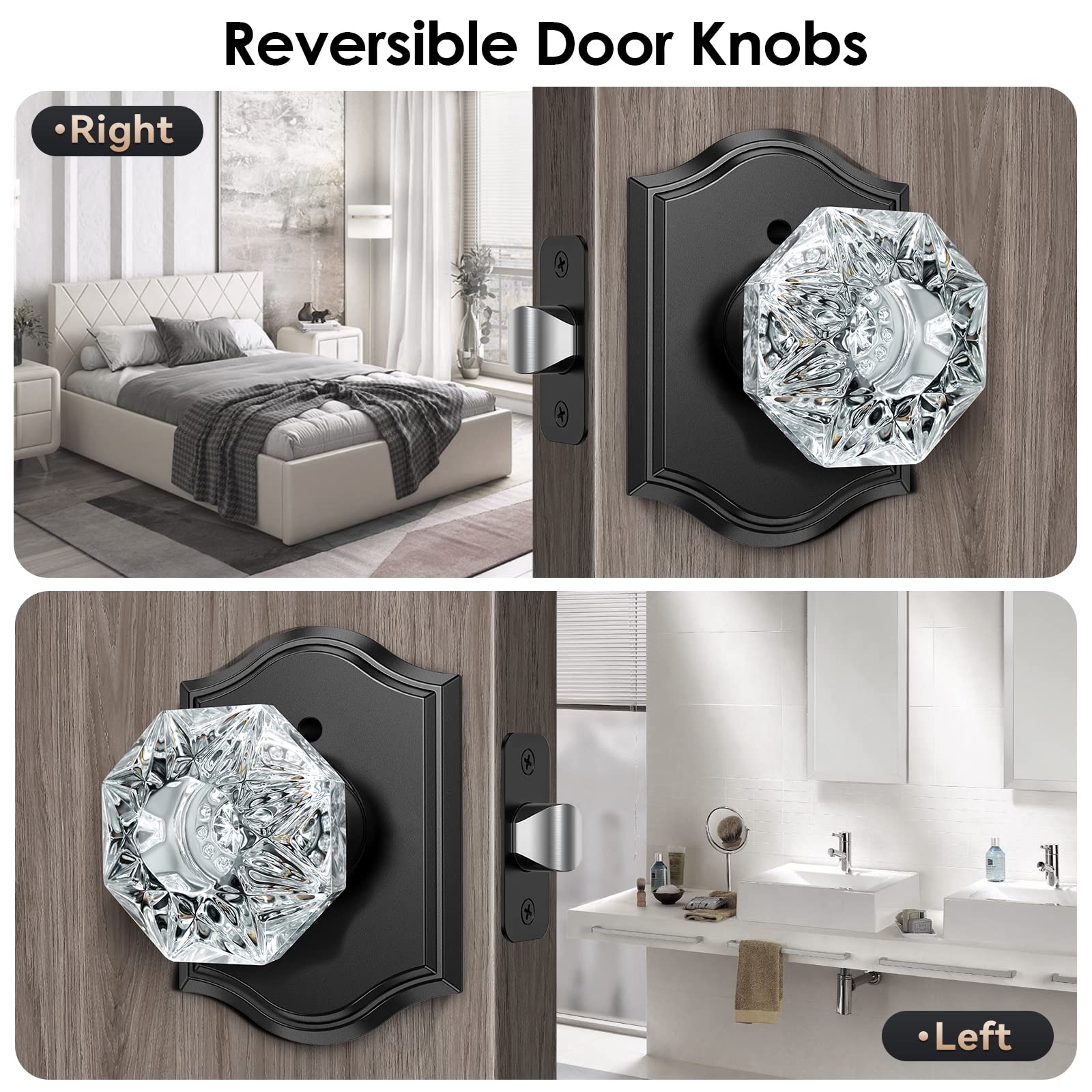 Matte Black Glass Door Knobs with Privacy Lock -4
