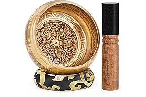 Hihealer Tibetan Singing Bowl with Buddha Design - 4.5" Handcrafted Bowl for...