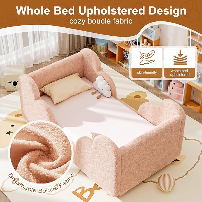 Cama Toddler Acolchada con Barandillas 55x31x23 pulgadas Rosa miniatura 4