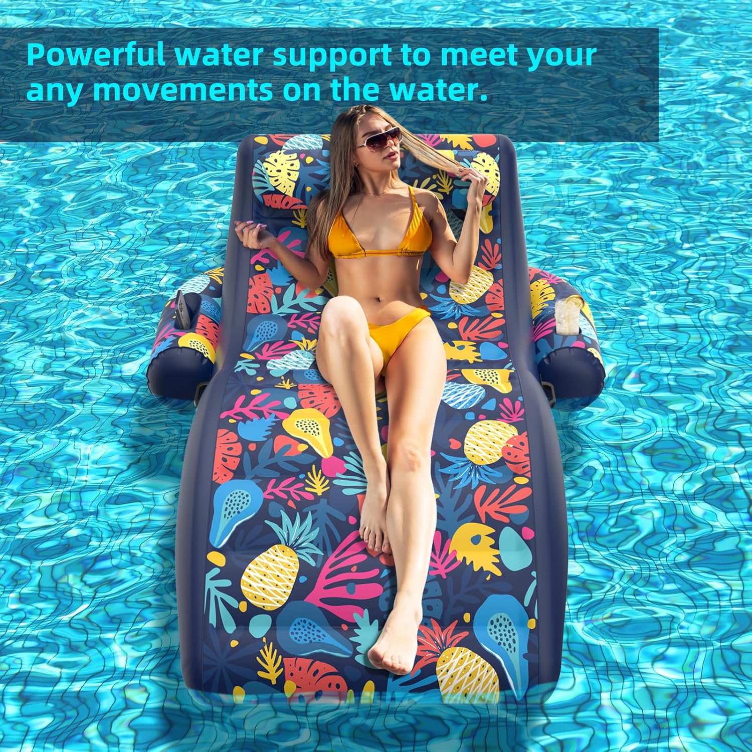 2-in-1 Pool Floats, Inflatable Pool Floats Adult Lounge Chair with Cup Holder Tanning Pool Float, Heavy Duty Water Float Raft for Pool Float
