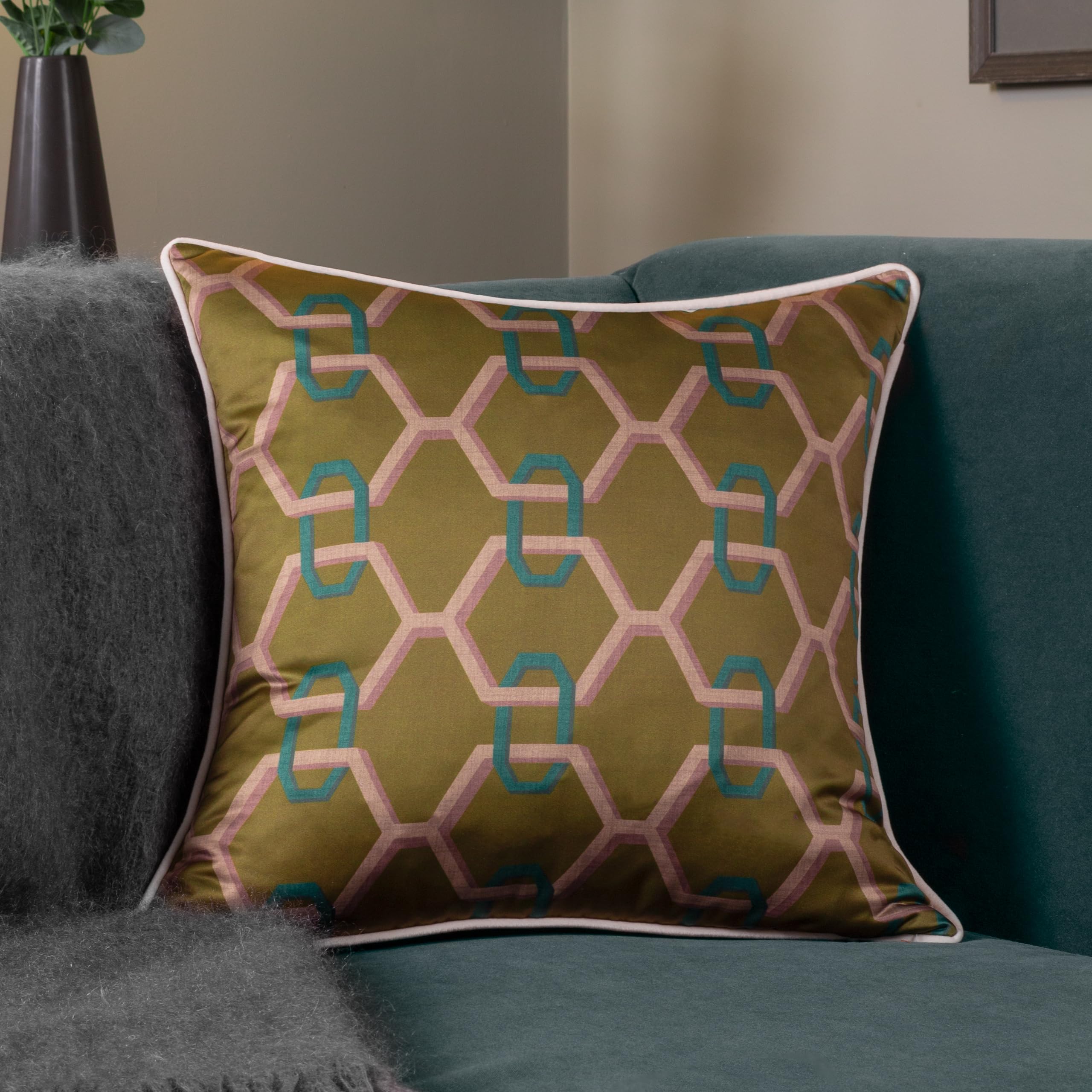Paoletti Carnaby Chain Geometric Satin Feather Rich Filled Cushion