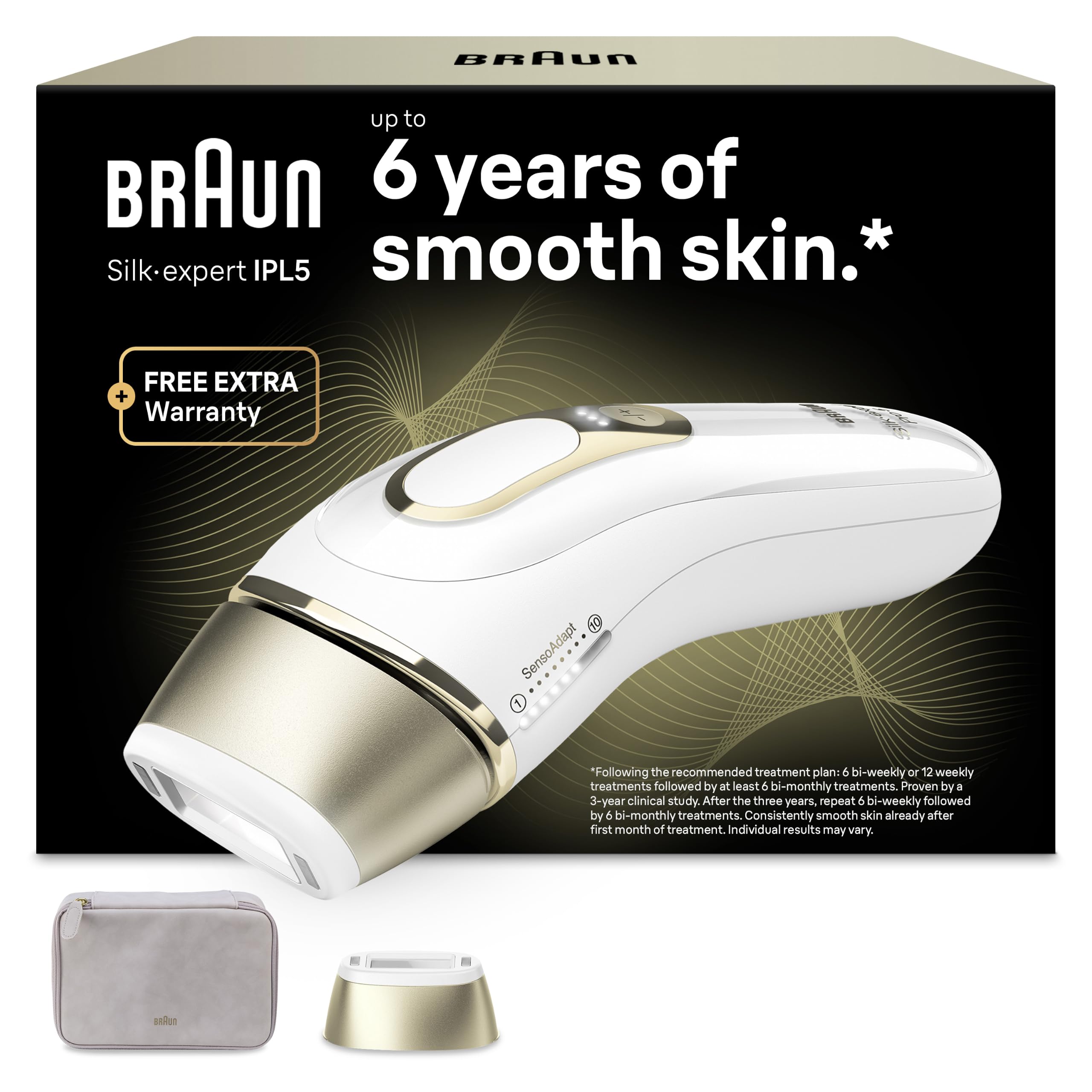 Braun IPL Geräte Haarentfernung Silk·expert Pro 5, PL5100, Weiß/Gold | Alternative Laser Haarentfernung für Zuhause, Dauerhafte Haarentfernung, Inkl. Etui Und 1 Aufsatz