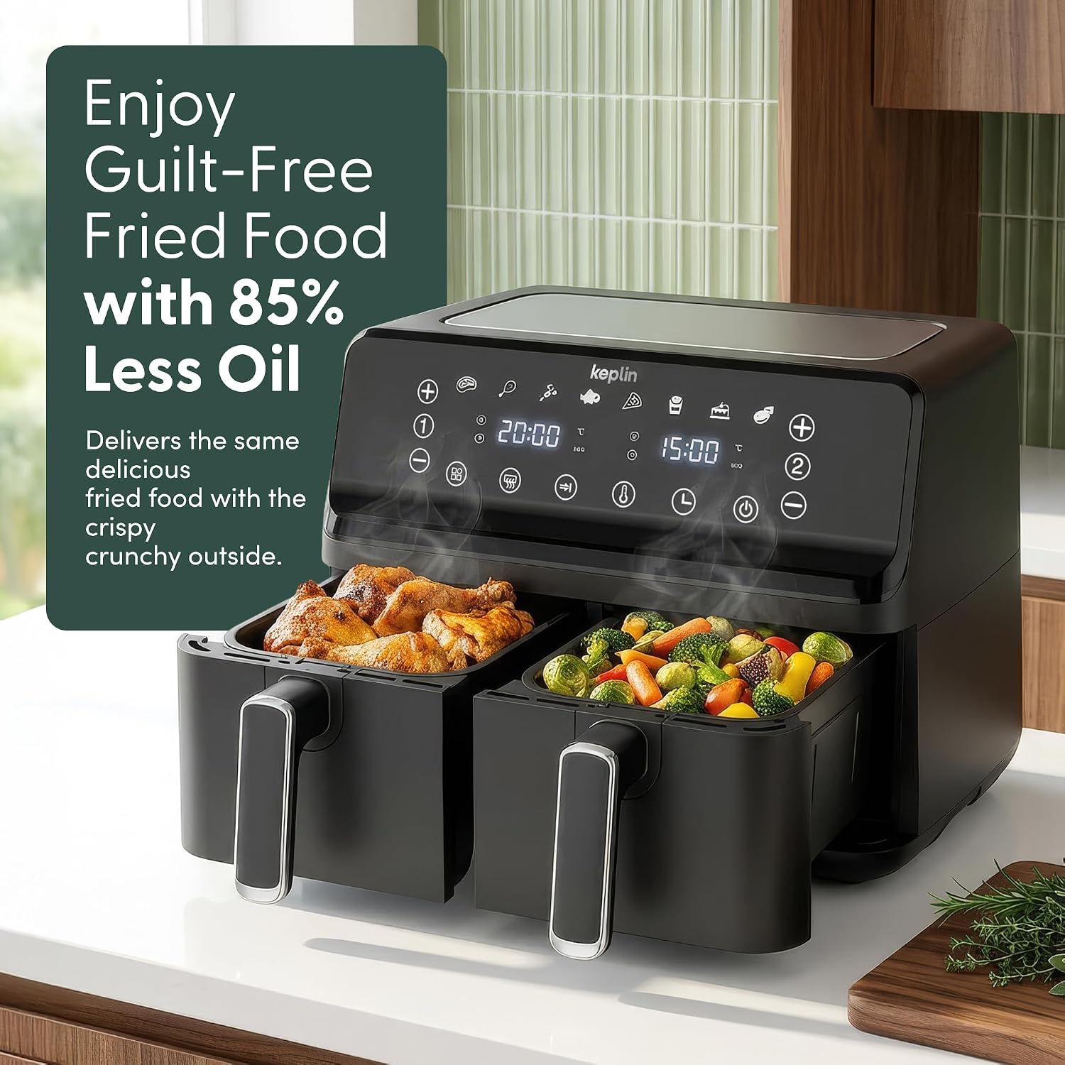 9L Dual Zone Air Fryer - 8in1 Cooking Functions - 2700W Energy-Saving Cooke… thumbnail 2