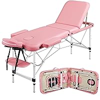 Vista 16 de Yaheetech Mesas de masaje portátil para tatuaje, cama ajustable de aluminio, 3 camas plegables de spa con bolsa no tejida de 24 pulgadas de ancho
