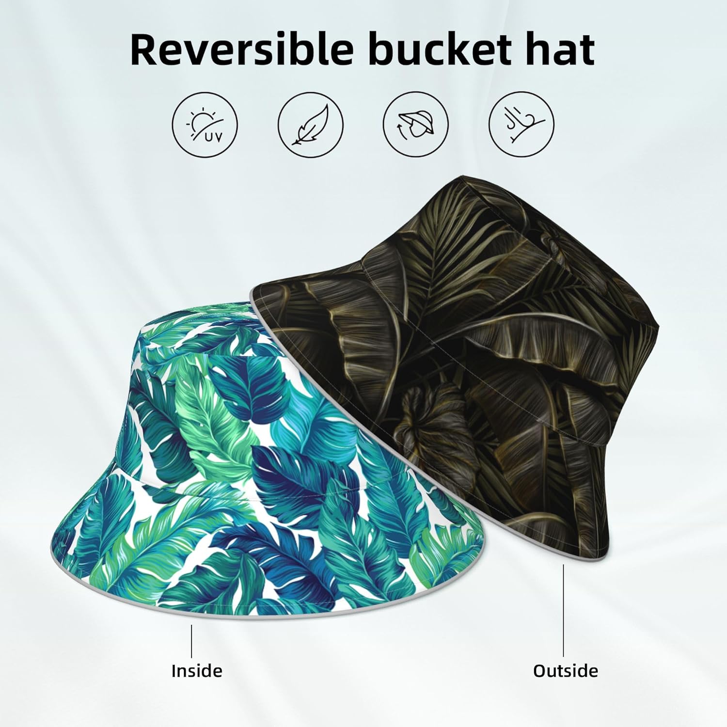 Bucket Hat Beach Summer Sun Hat Reversible Fisherman Hats Double Sided Wearing for Women Men Boys Girls - Image 5