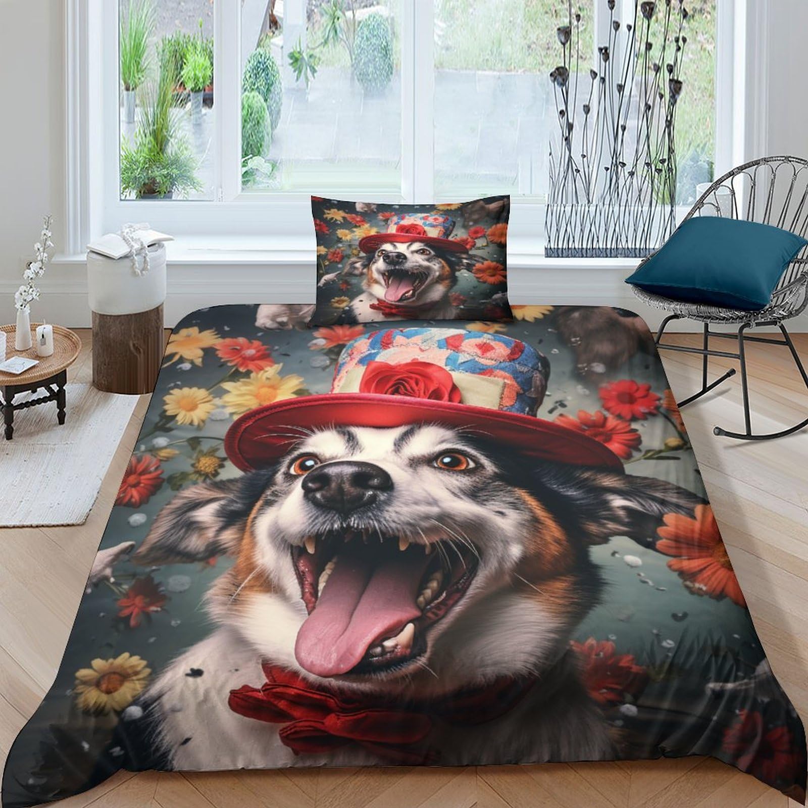 Housse de couette chien mignon pour chambre d'enfant parure lit microfibre 135x200cm