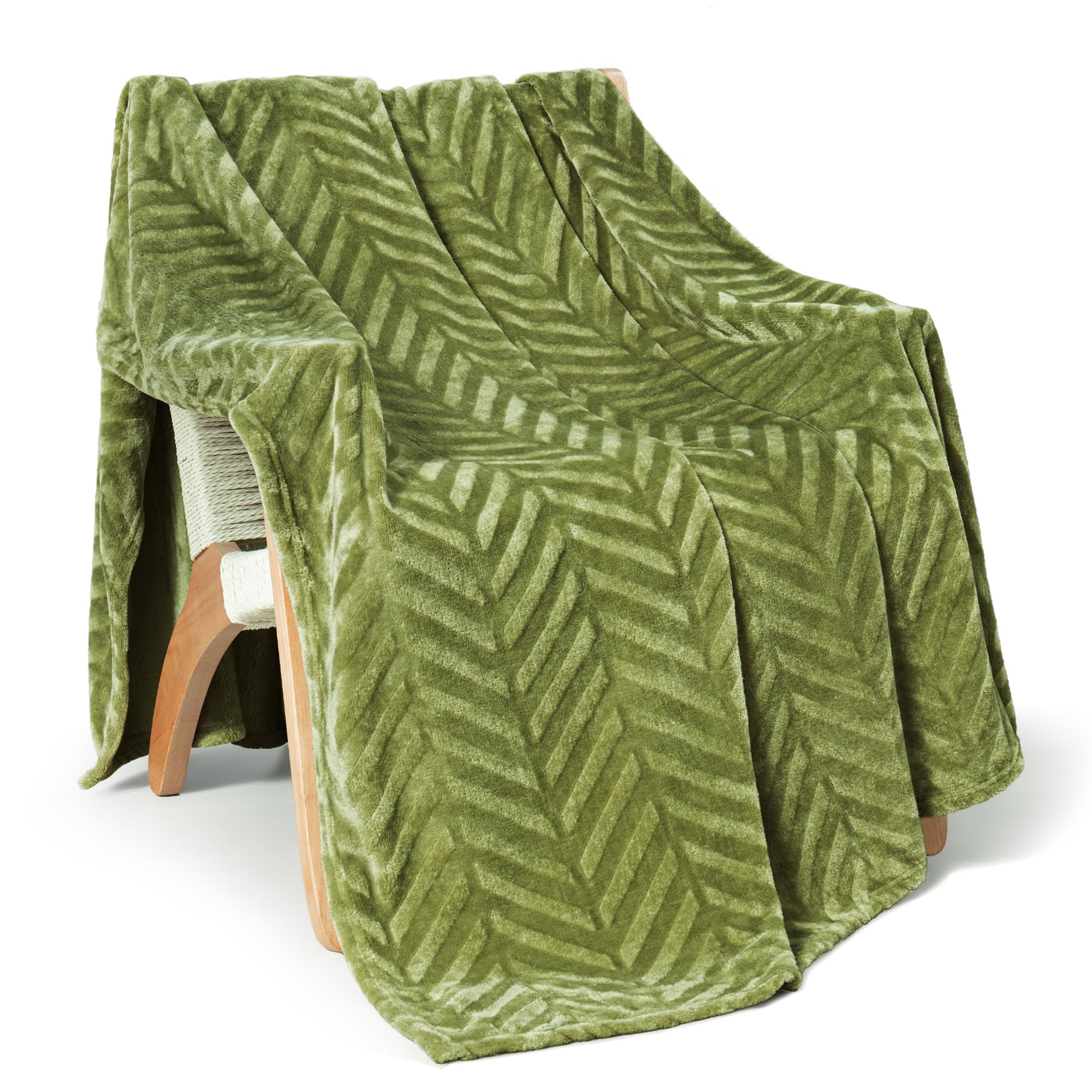 Whale Flotilla Manta para Sofá con Estampado de Chevron, Cálida Manta para Cama Polar de Franela Supersuave y Acogedora, 130 x 150 cm, Verde Oliva