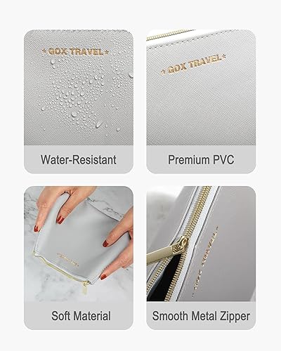 Miniatura 3 de GOX Bolsa de cosméticos, bolsa de viaje de gran capacidad, resistente al agua, bolsa de aseo y accesorios, organizador para mujeres y niñas, Gris,