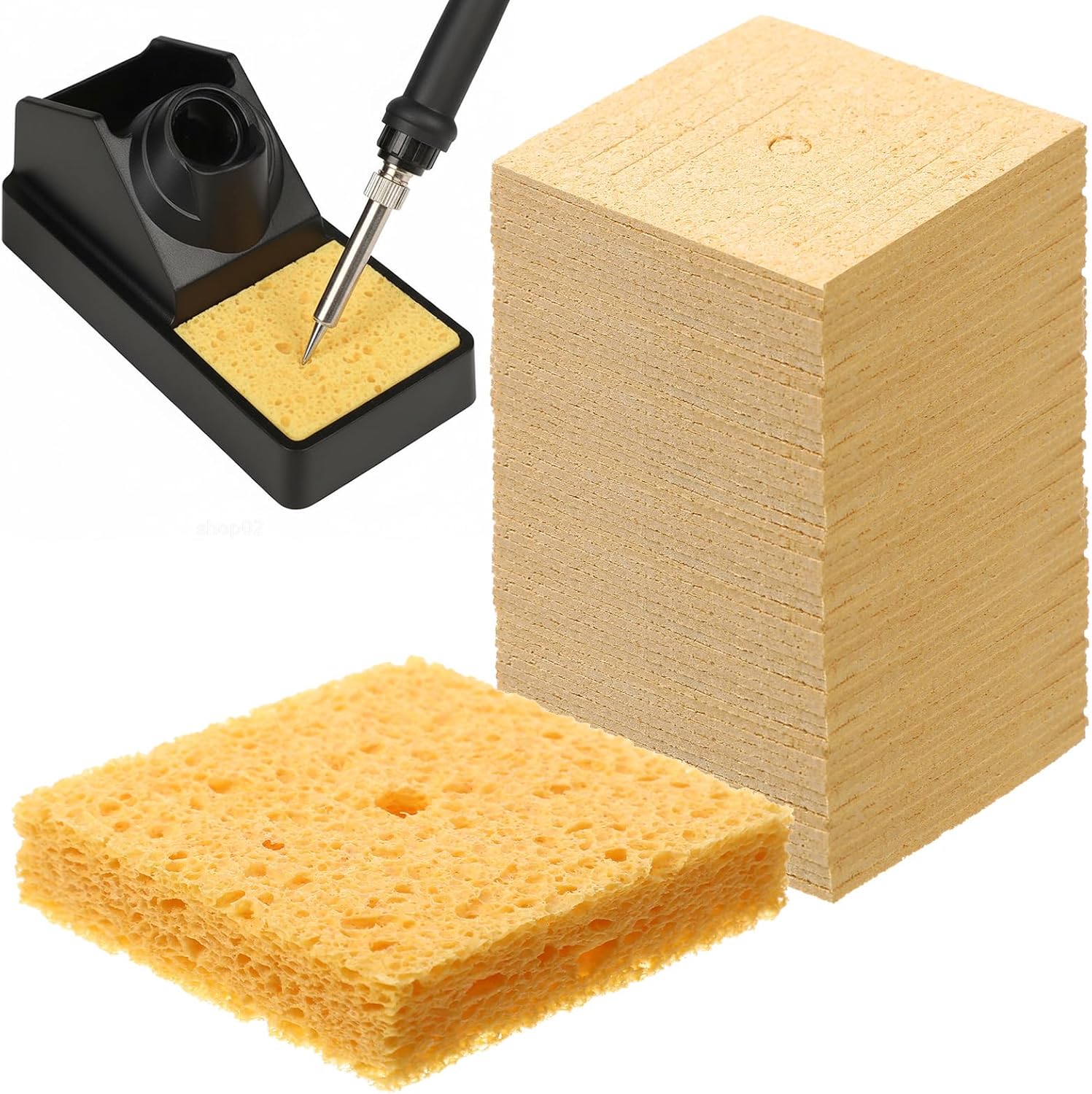 Tondiamo 20 Pcs 2.64 x 2.64 Inches Soldering Sponge with Slits Square Yellow Replacement Tip Cleaning Sponge for Soldering Iron
