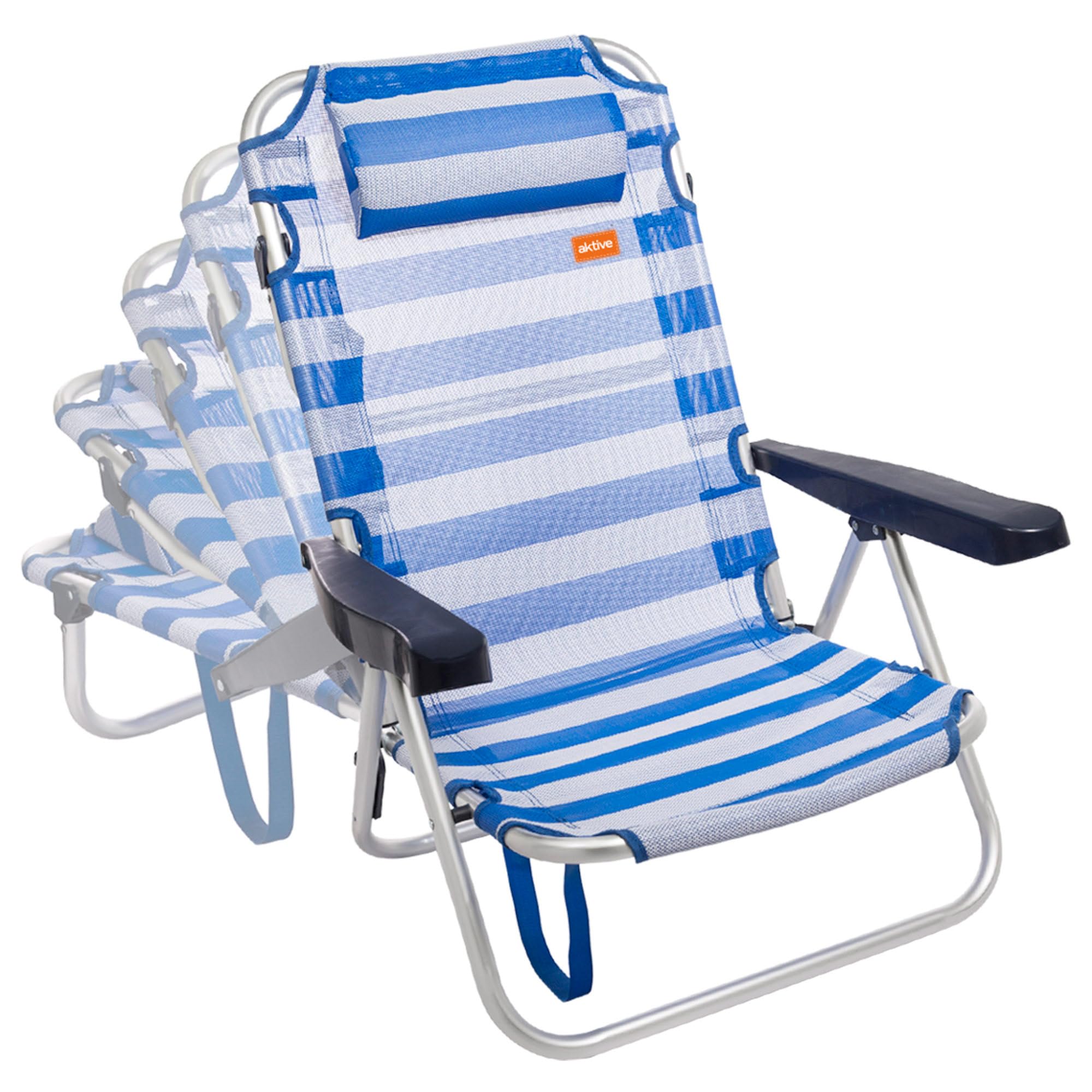 AKTIVE Lot de 2 chaises Pliantes Multipositions pour Plage, Jardin, terrasse ou Camping, 5 Positions différentes, Dimensions 48 x 46 x 84 cm, Hauteur 21 cm, renforcées avec poignée pour Le