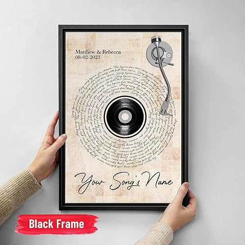 Vista 96 de H-DEWALL Letras de canciones personalizadas, lienzo enmarcado en marrón, música romántica del día de San Valentín, regalo personalizado para marido