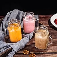 Vista 8 de Amzcku Tarro de beber transparente vintage de 16 onzas con mango cómodo para bebidas de fiesta, 6 unidades Claro