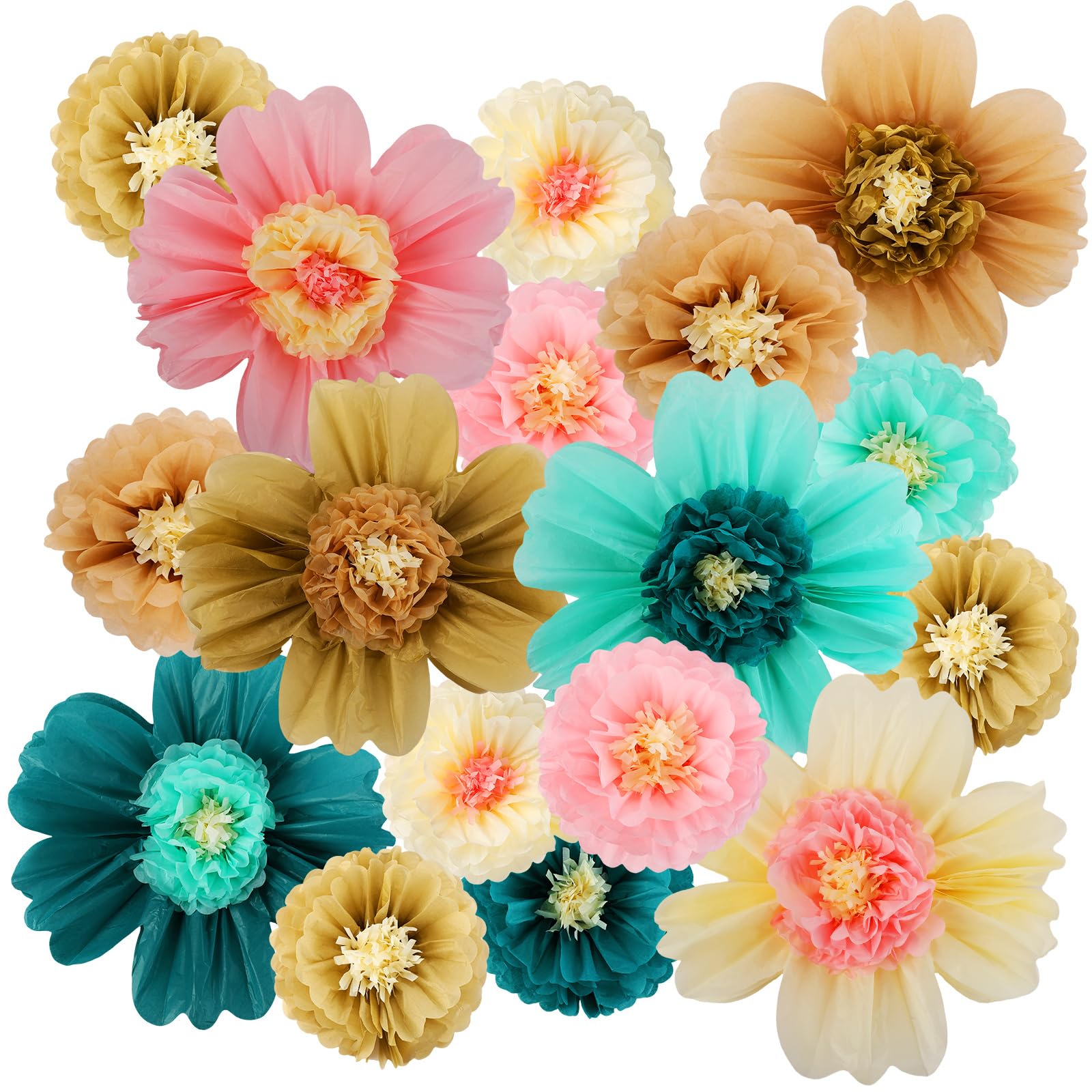 Crowye 12 Pcs Large Tissue Paper Flower Decor,10'' 20'',Stylish Color