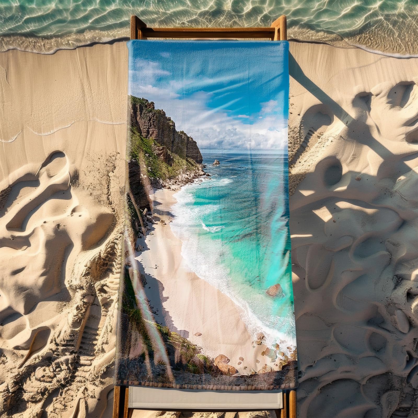 Telo Mare Microfibra 210x230 Oceano Pietra Blu Telo Spiaggia Grande Antisabbia,XXL Asciugamano Mare, Asciugatura Rapida, Stuoia Spiaggia Leggero E Portatile