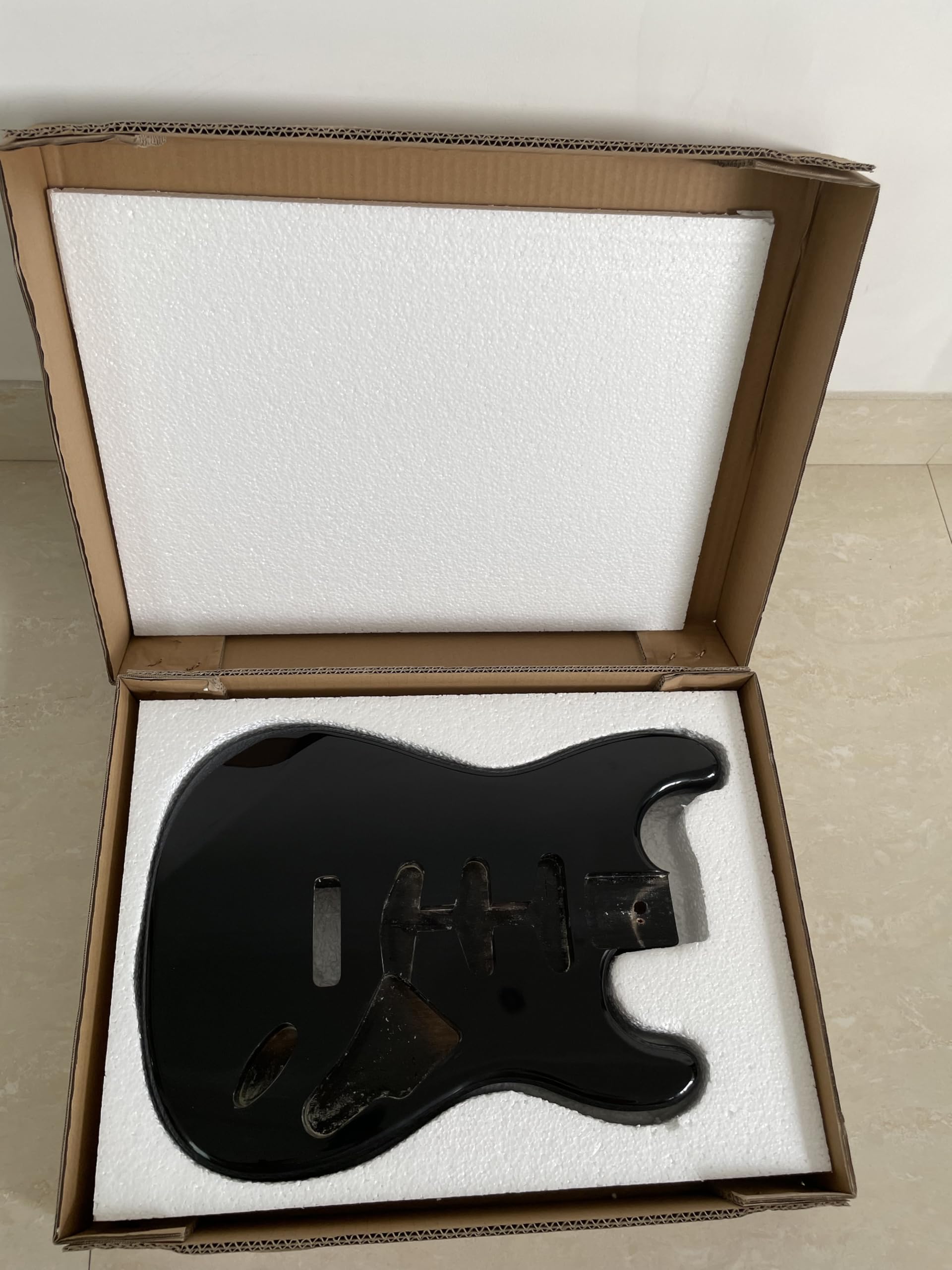 Unfinished Handcrafted Guitar Body Alder wood Electric Guitar Body DIY Parts Guitar Barrel Replacement Parts for ST Style Guitars Black Glossy.